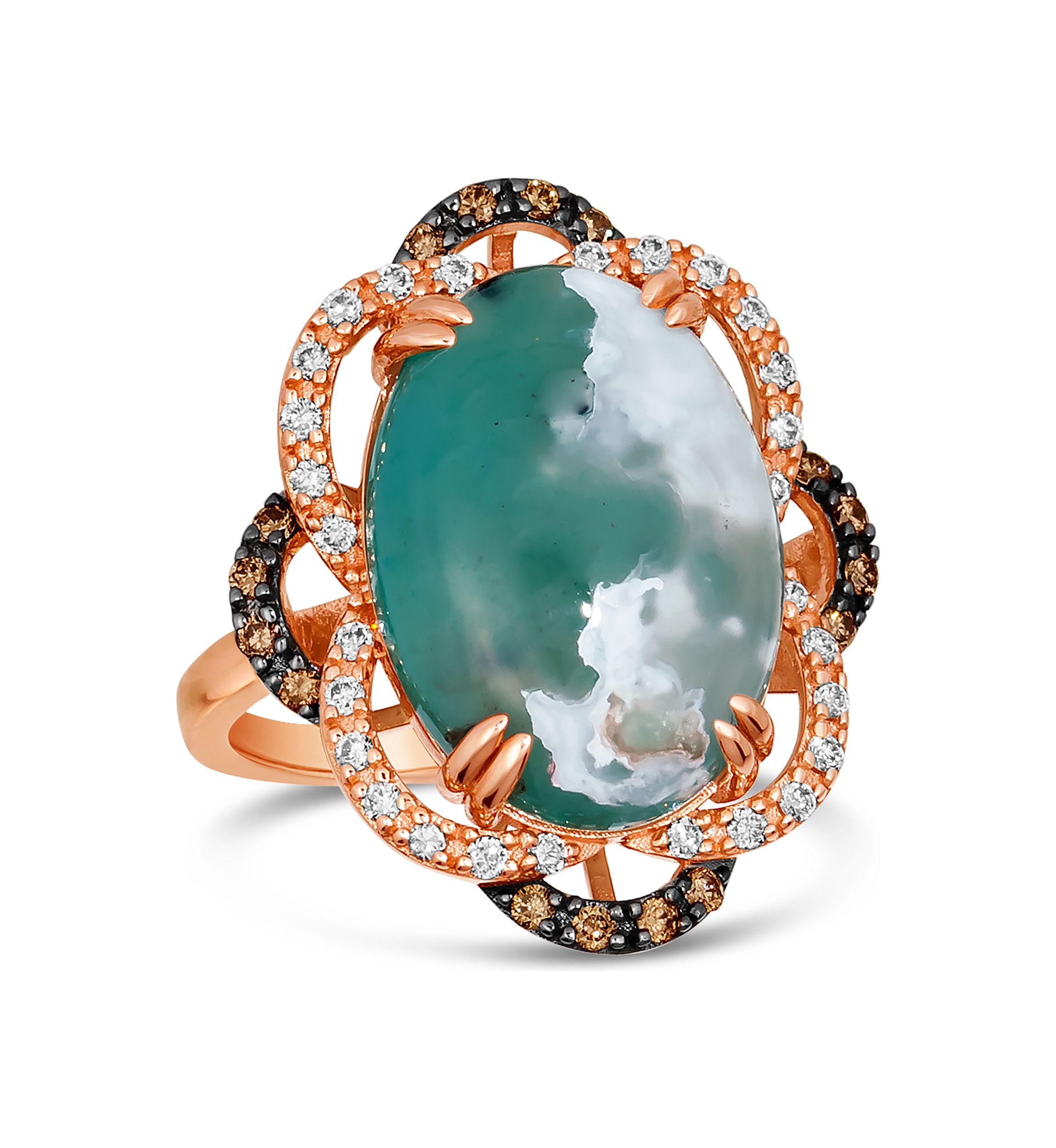 10 ct. t.w. Aquaprase Candy, 1/5 ct. t.w. Chocolate Diamond®, and 1/4 ct. t.w. Nude Diamond™ Ring in 14K Strawberry Gold®
