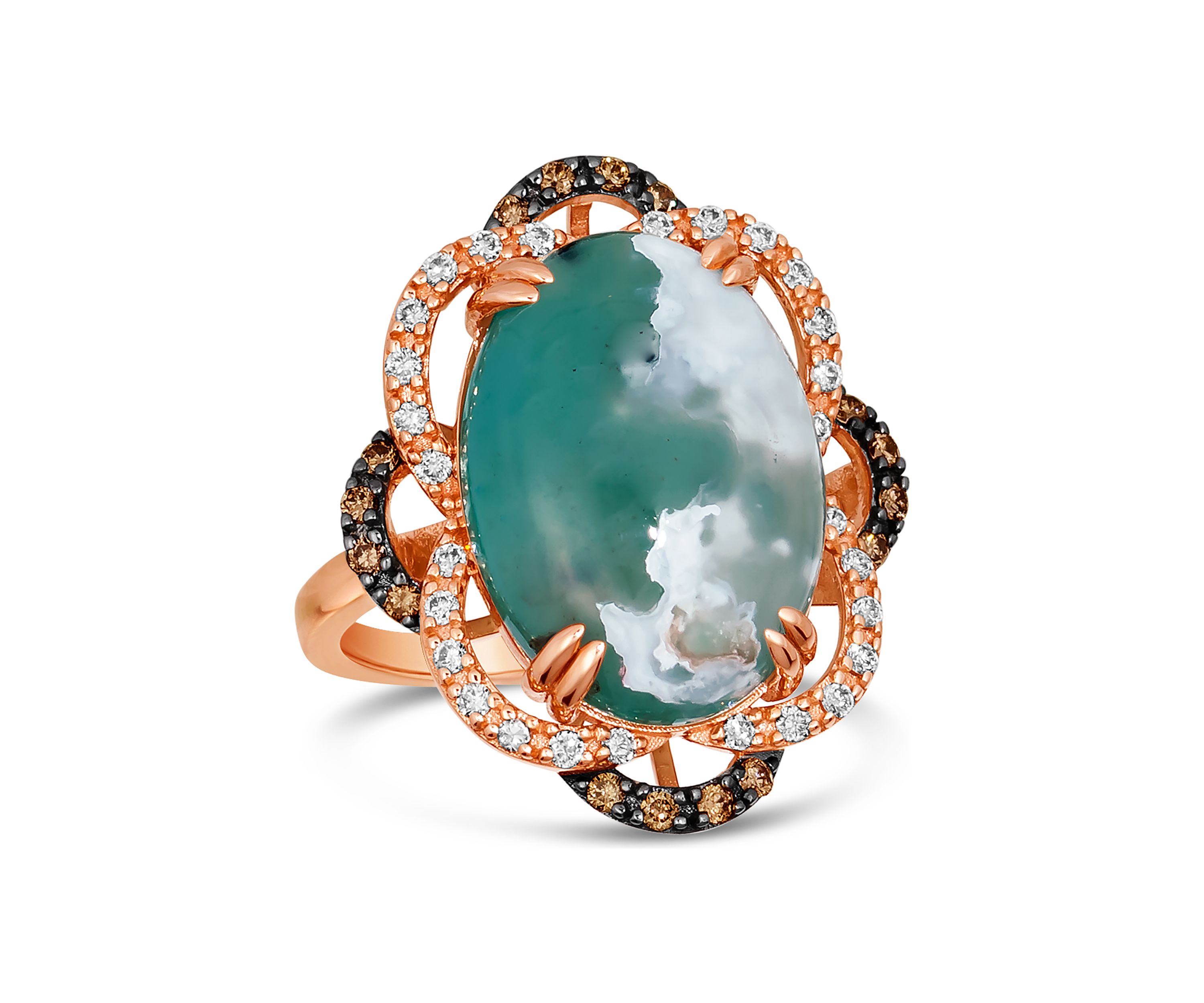 10 ct. t.w. Aquaprase Candy, 1/5 ct. t.w. Chocolate Diamond®, and 1/4 ct. t.w. Nude Diamond™ Ring in 14K Strawberry Gold®