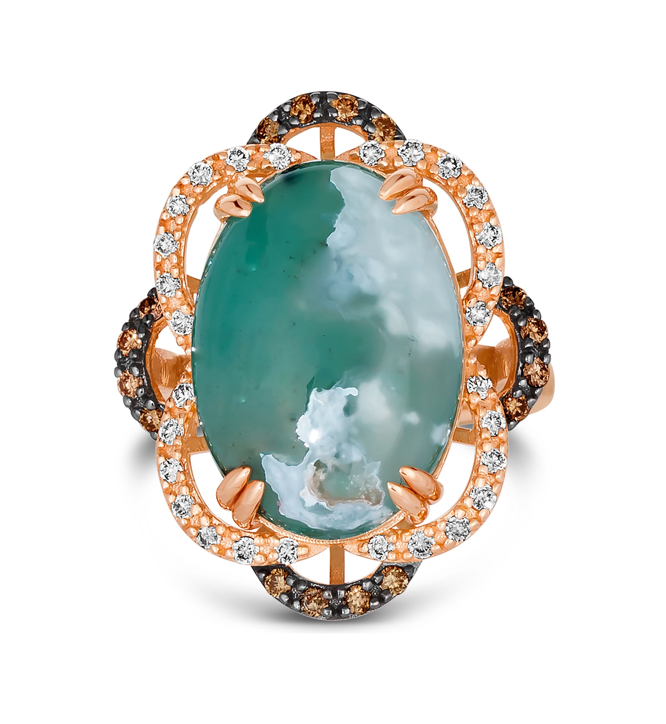 10 ct. t.w. Aquaprase Candy, 1/5 ct. t.w. Chocolate Diamond®, and 1/4 ct. t.w. Nude Diamond™ Ring in 14K Strawberry Gold®