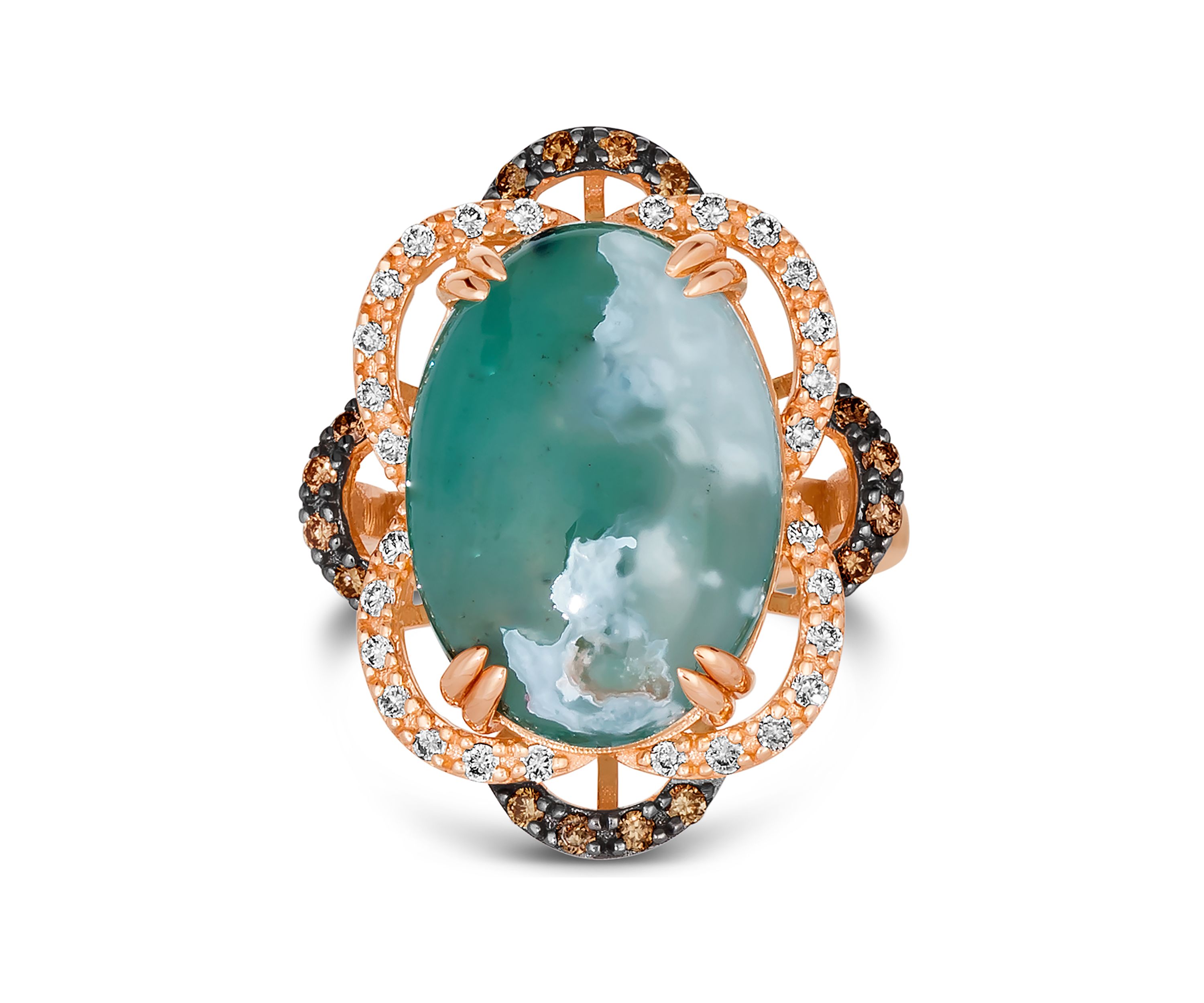10 ct. t.w. Aquaprase Candy, 1/5 ct. t.w. Chocolate Diamond®, and 1/4 ct. t.w. Nude Diamond™ Ring in 14K Strawberry Gold®
