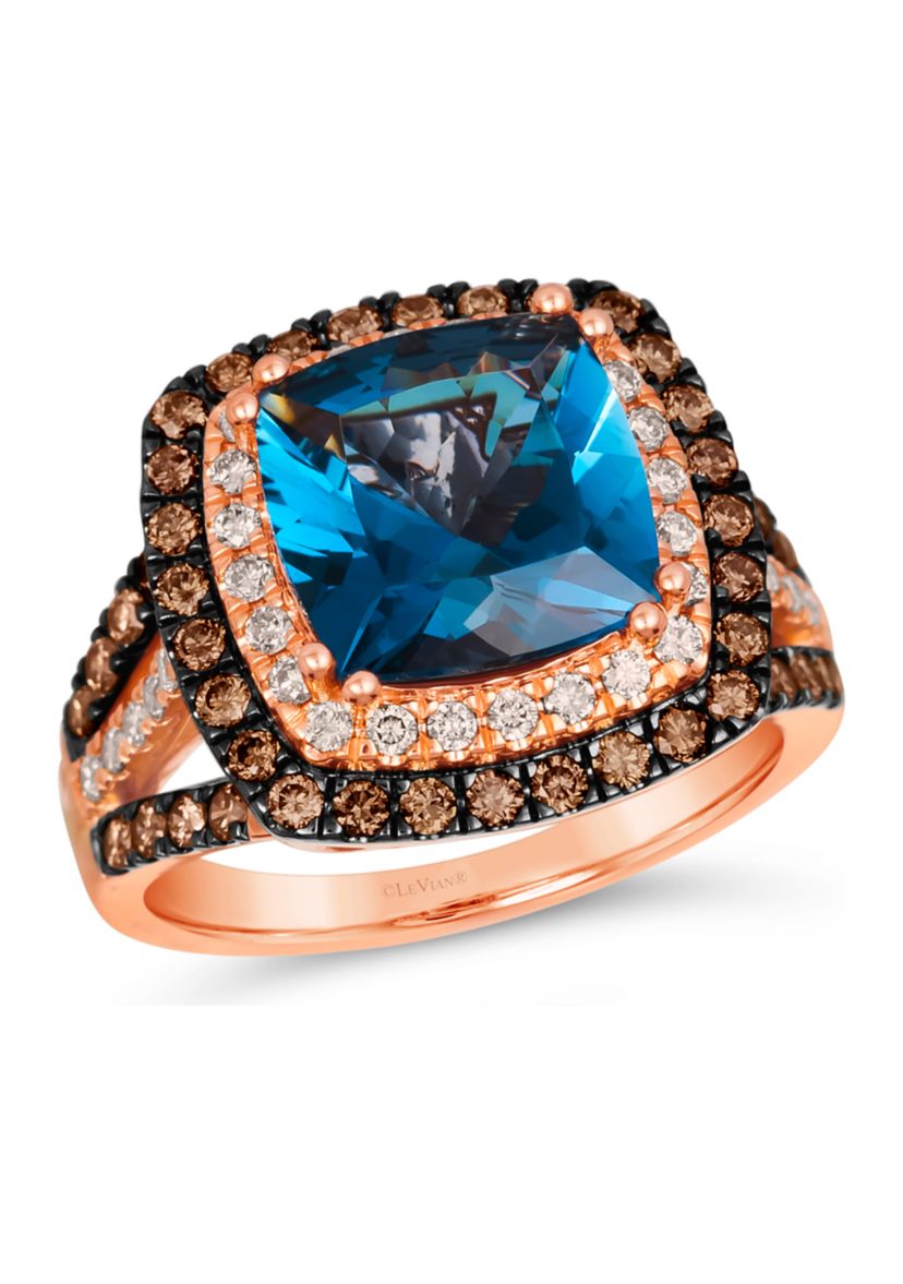 Ring featuring 4.5 ct. t.w. Deep Sea Blue Topaz™, 5/8 ct. t.w. Chocolate Diamonds®, 1/3 ct. t.w. Nude Diamonds™ in 14K Strawberry Gold®