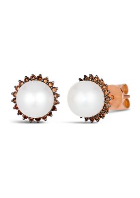 Le Vian 1/3 ct. t.w. Chocolate Diamond® and Freshwater Pearl Earrings in 14K Strawberry Gold