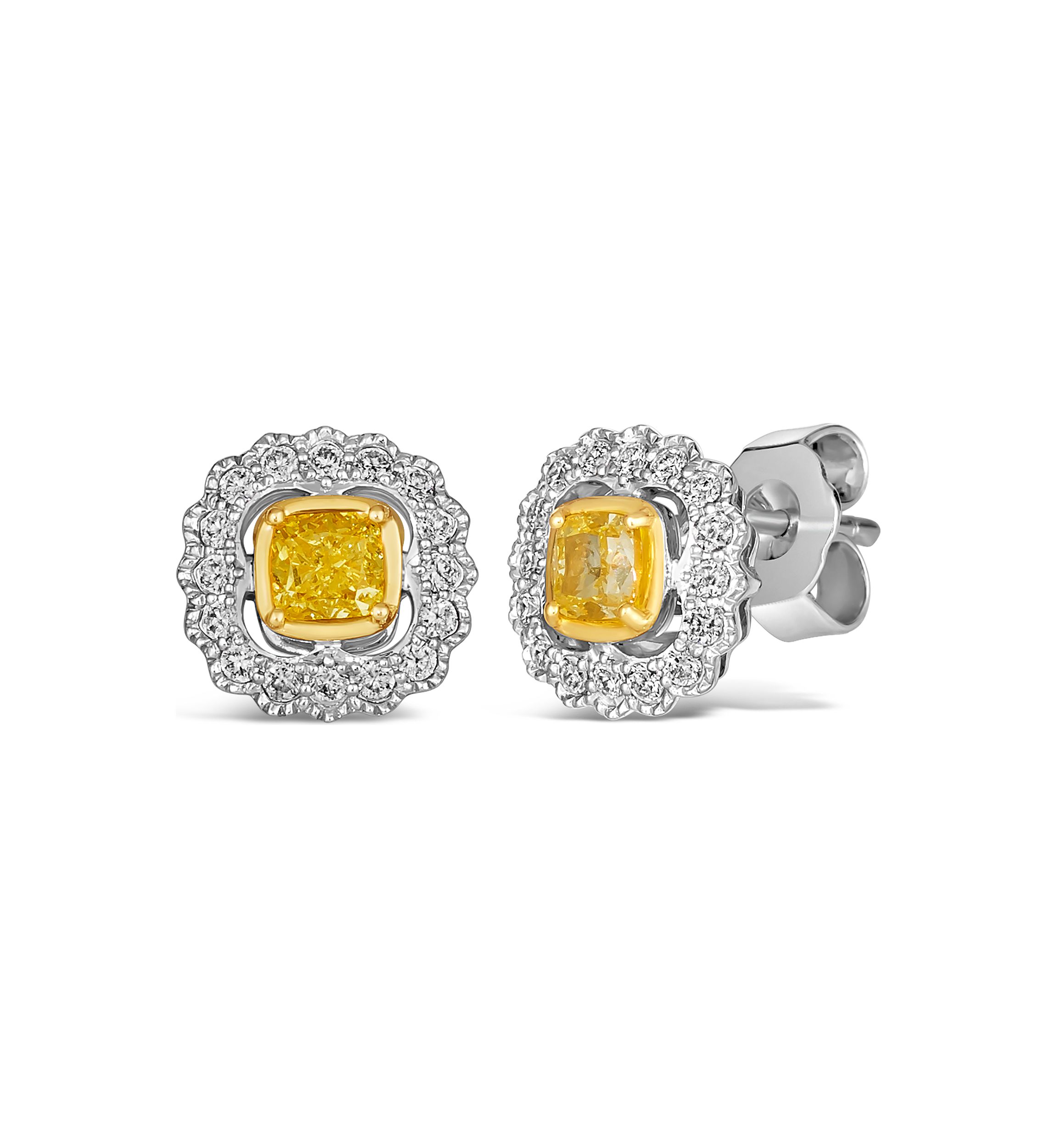  Earrings featuring 1/2 ct. t.w. Fancy Light Yellow Diamond, 1/5 ct. t.w. Vanilla Diamonds® set in 14K Two Tone Gold
