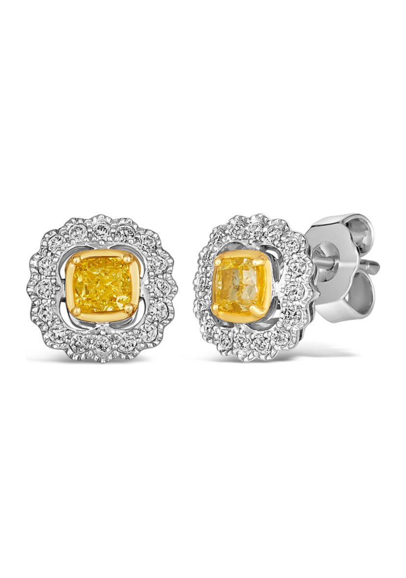  Earrings featuring 1/2 ct. t.w. Fancy Light Yellow Diamond, 1/5 ct. t.w. Vanilla Diamonds® set in 14K Two Tone Gold