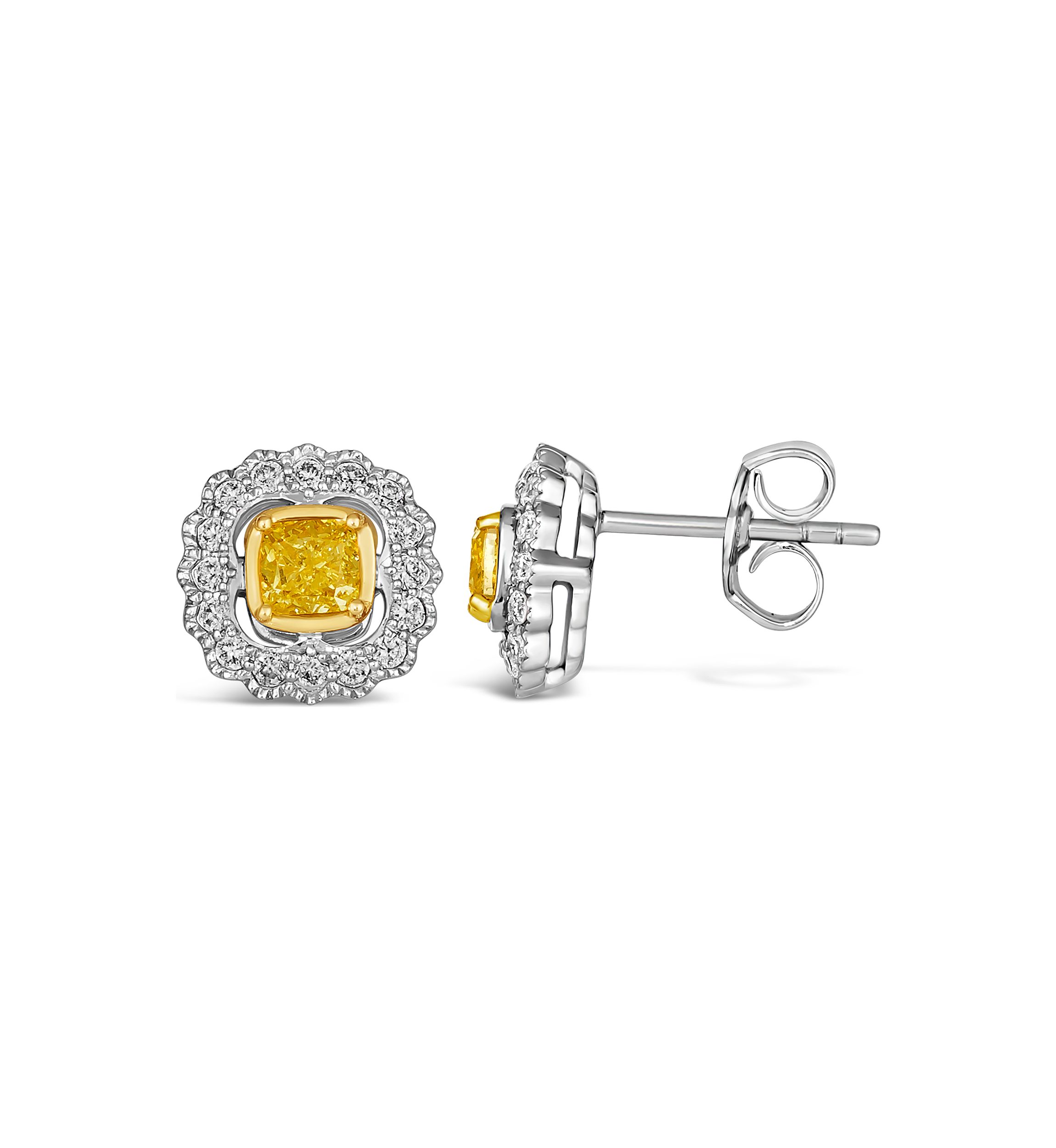  Earrings featuring 1/2 ct. t.w. Fancy Light Yellow Diamond, 1/5 ct. t.w. Vanilla Diamonds® set in 14K Two Tone Gold