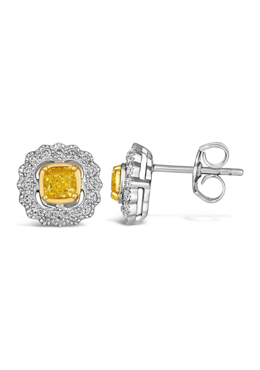  Earrings featuring 1/2 ct. t.w. Fancy Light Yellow Diamond, 1/5 ct. t.w. Vanilla Diamonds® set in 14K Two Tone Gold
