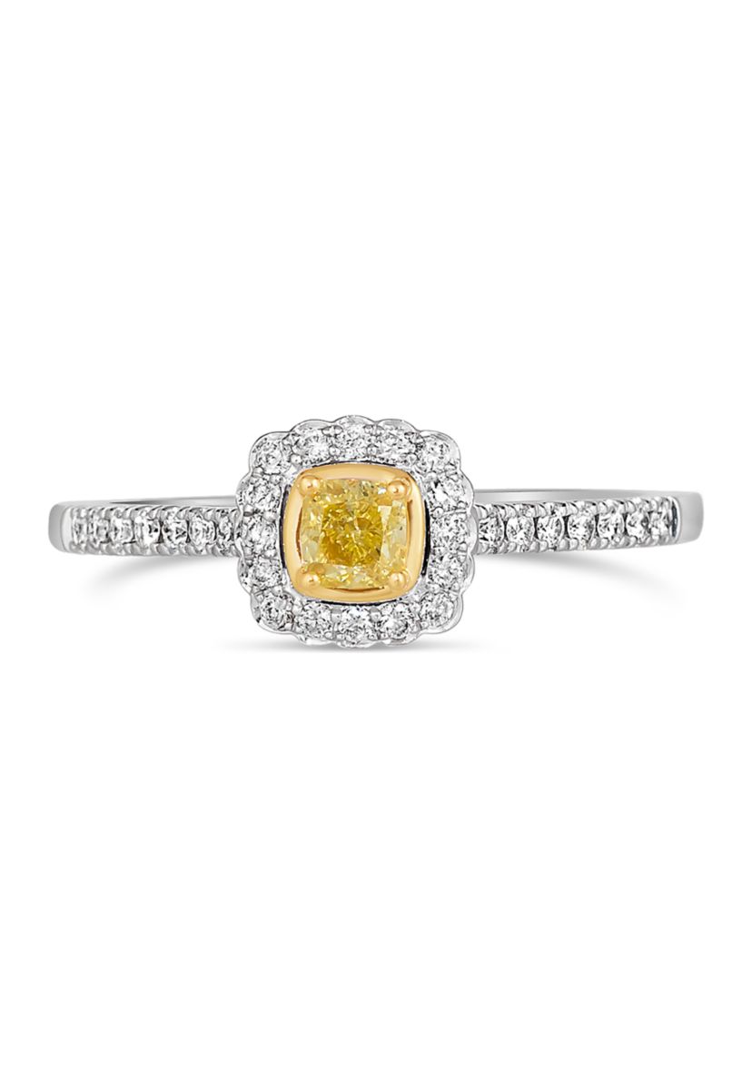  Earrings featuring 1/2 ct. t.w. Fancy Light Yellow Diamond, 1/5 ct. t.w. Vanilla Diamonds® set in 14K Two Tone Gold