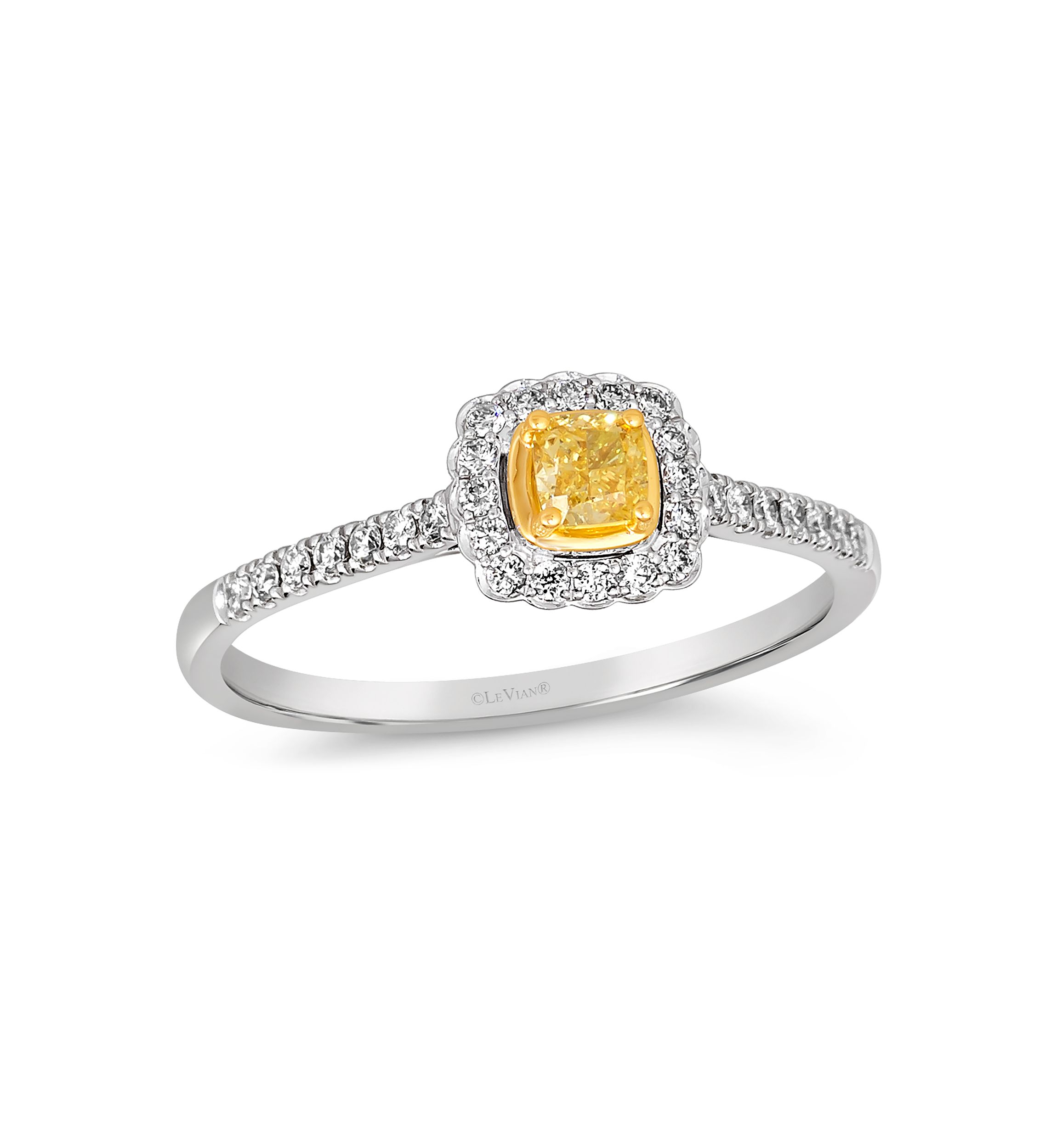 Ring featuring 1/4 ct. t.w. Fancy Light Yellow Diamond, 1/5 ct. t.w. Vanilla Diamonds® set in 14K Two Tone Gold