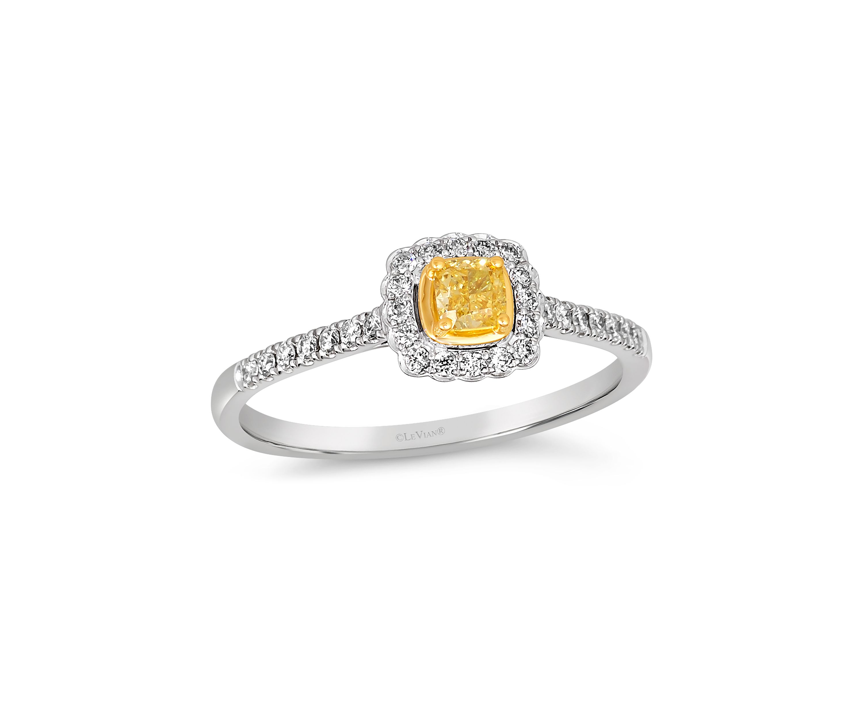 Ring featuring 1/4 ct. t.w. Fancy Light Yellow Diamond, 1/5 ct. t.w. Vanilla Diamonds® set in 14K Two Tone Gold
