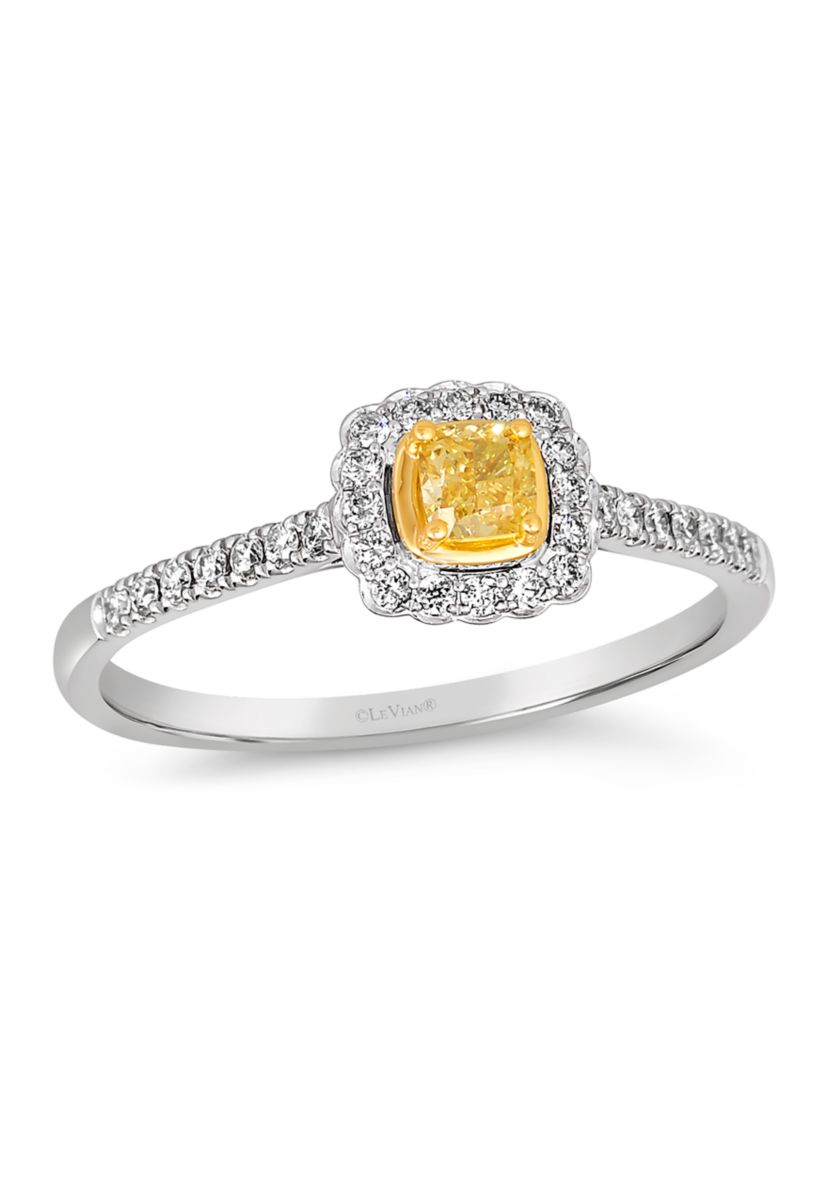 Ring featuring 1/4 ct. t.w. Fancy Light Yellow Diamond, 1/5 ct. t.w. Vanilla Diamonds® set in 14K Two Tone Gold