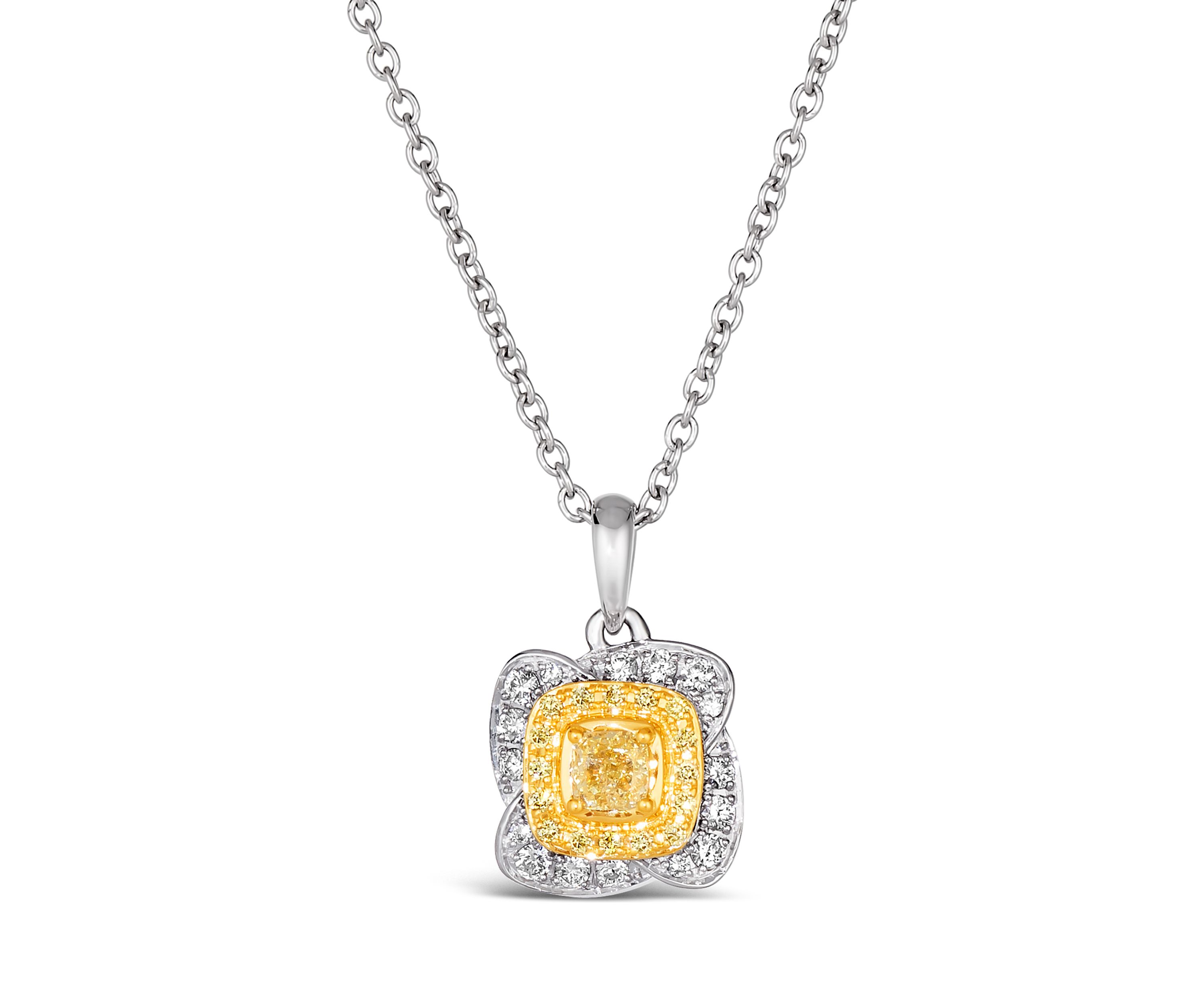 1/3 ct. t.w. Fancy Light Yellow Diamond, 1/6 ct. t.w. Vanilla Diamonds® Pendant Necklace in Platinum 