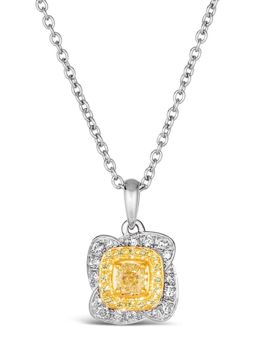 1/3 ct. t.w. Fancy Light Yellow Diamond, 1/6 ct. t.w. Vanilla Diamonds® Pendant Necklace in Platinum 