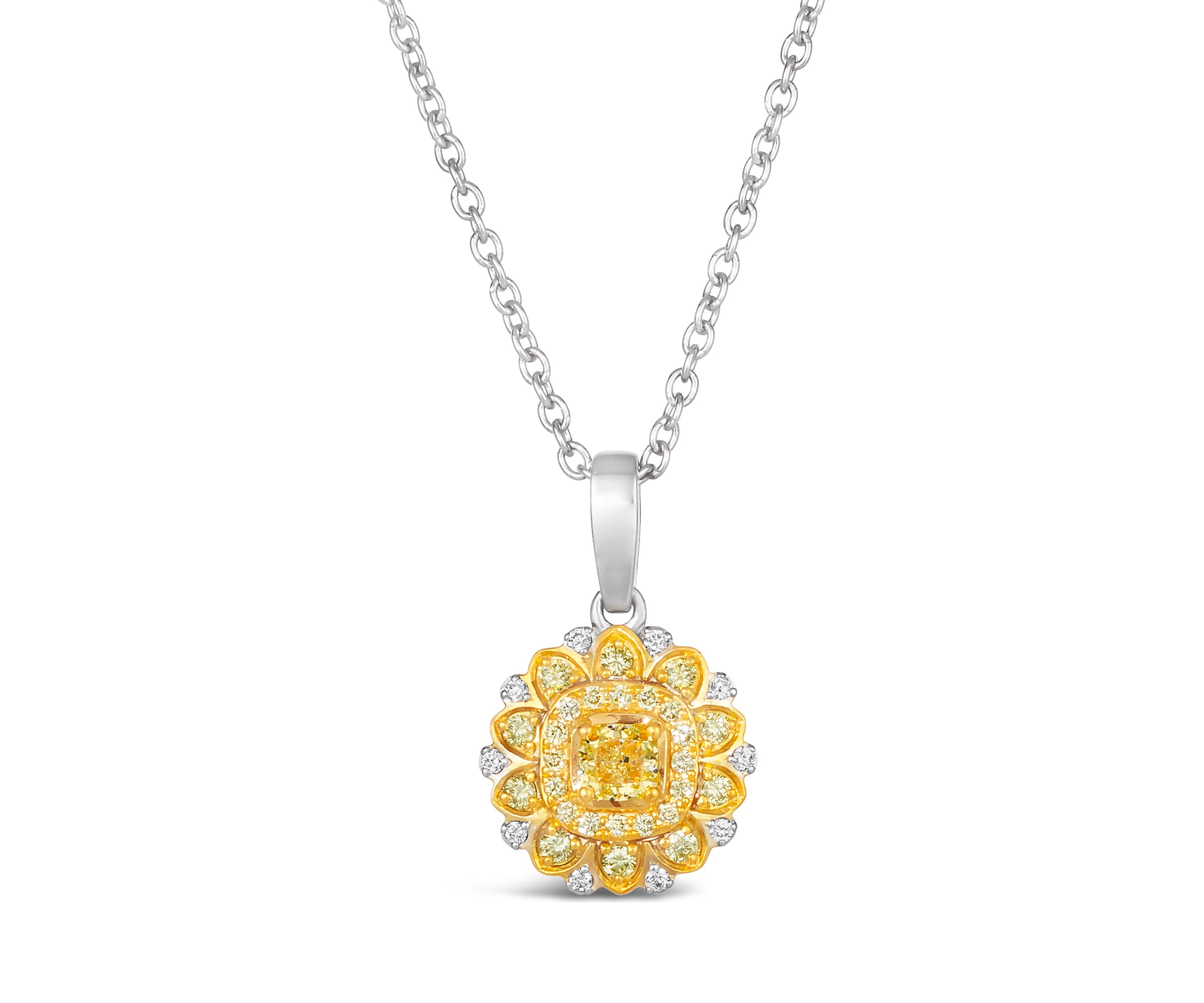 Couture® Pendant featuring 3/8 ct. t.w. Fancy Light Yellow Diamond, 1/20 ct. t.w. Vanilla Diamonds® set in P14 Two Tone Gold