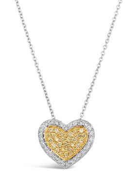 1/5 ct. t.w. Fancy Light Yellow Diamonds, 1/5 ct. t.w. Vanilla Diamonds® Couture® Heart Pendant Necklace in Platinum with 18K Two Tone Gold