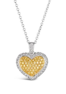 1/4 ct. t.w. Vanilla Diamonds®, 3/8 ct. t.w. Fancy Light Yellow Diamond Couture® Heart Pendant Necklace in Platinum with 18K Two Tone Gold