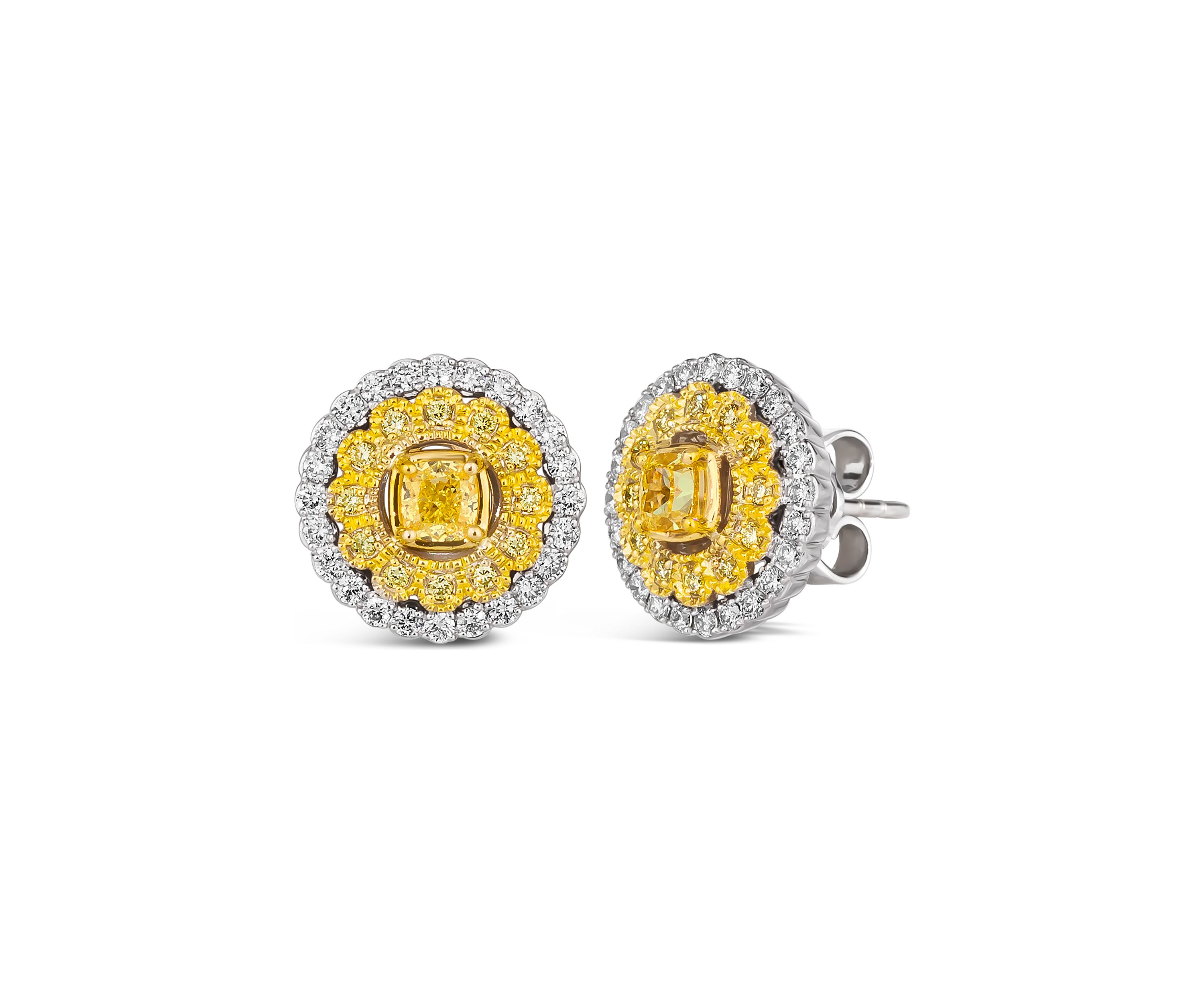 1/2 ct. t.w. Sunny Yellow Diamonds®, 1/3 ct. t.w. Vanilla Diamonds® Earrings in 14K Two Tone Gold