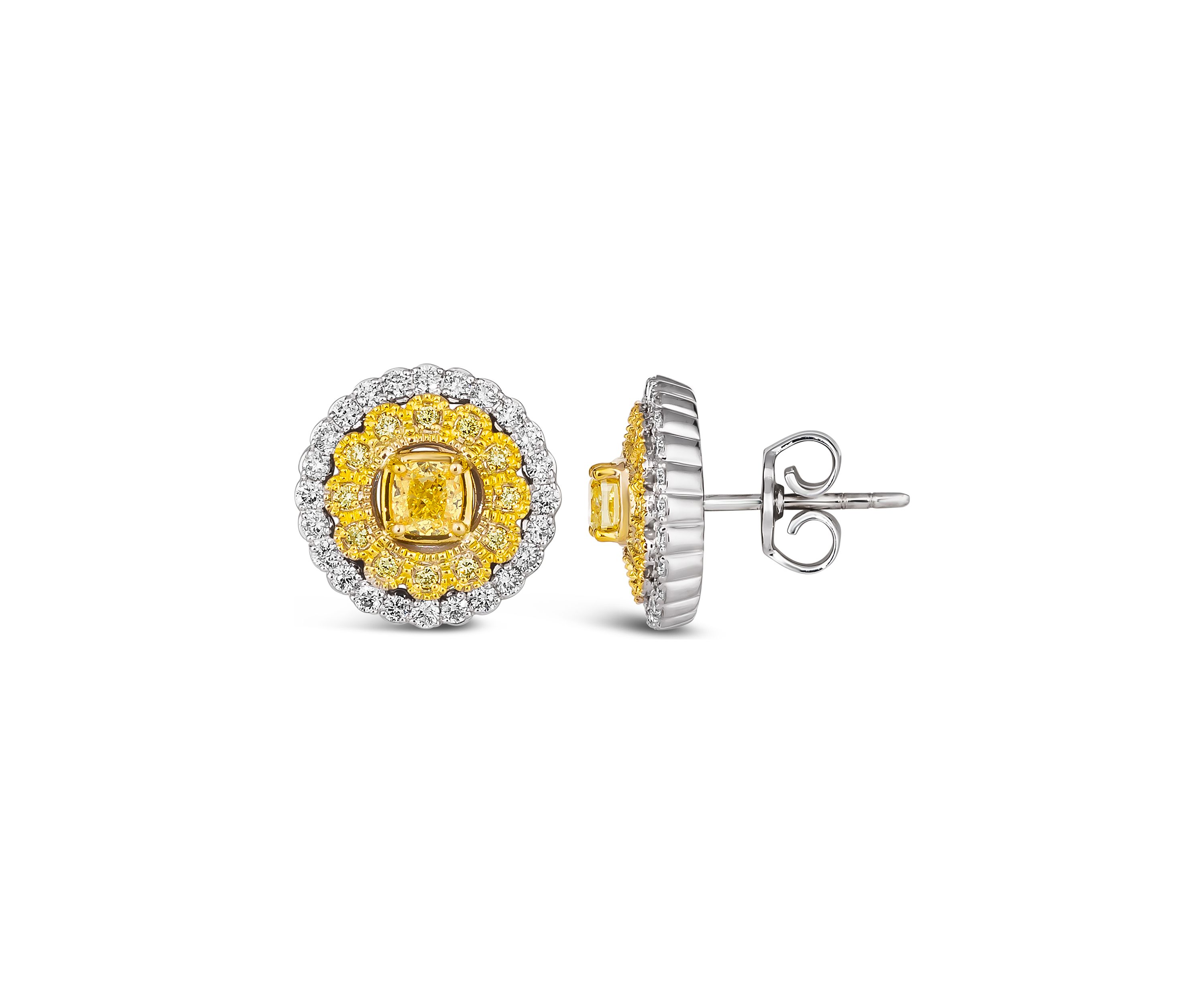 1/2 ct. t.w. Sunny Yellow Diamonds®, 1/3 ct. t.w. Vanilla Diamonds® Earrings in 14K Two Tone Gold