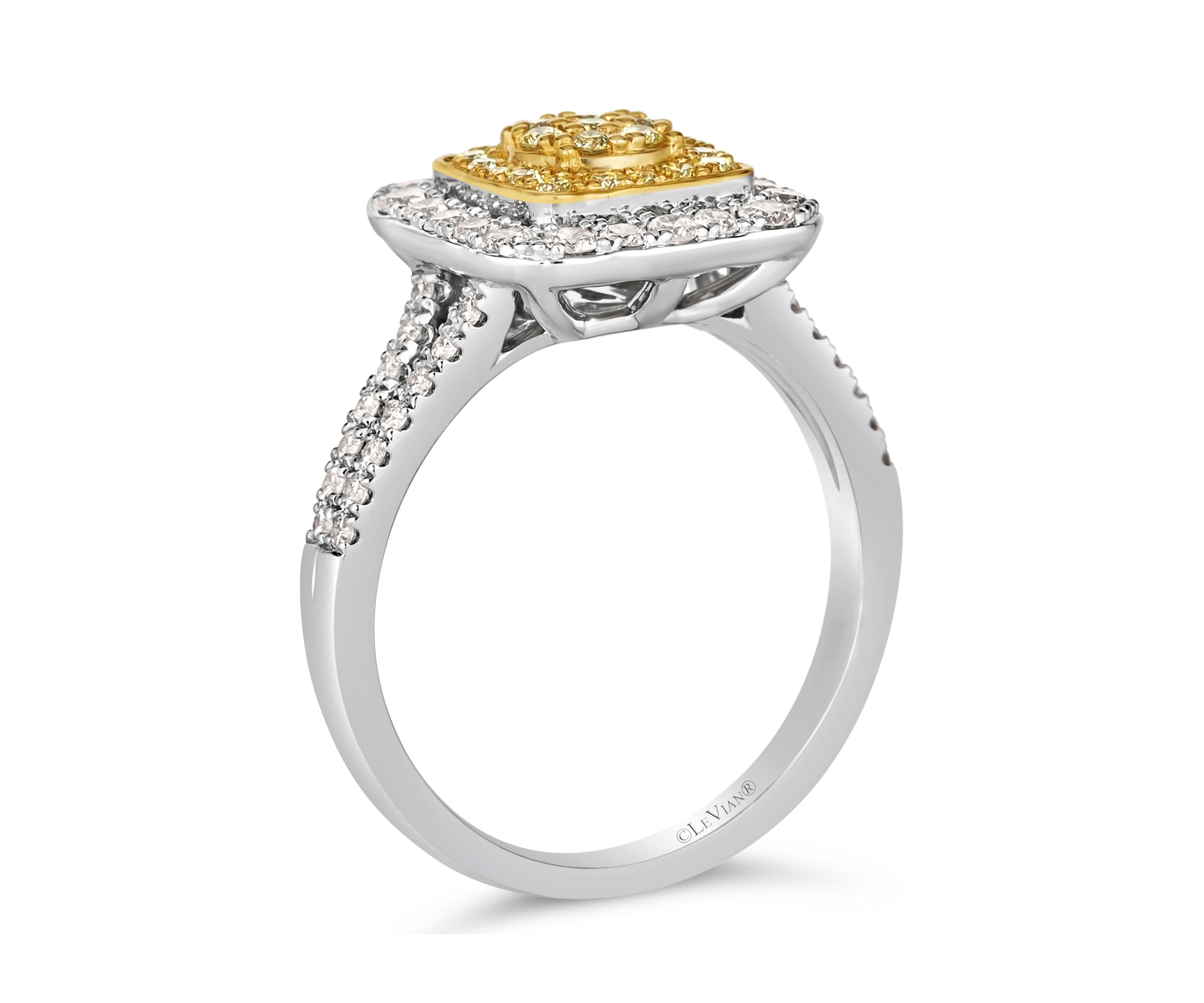 1/2 ct. t.w. Vanilla Diamonds®, 1/5 ct. t.w. Fancy Light Yellow Diamond Ring in 14K Two Tone Gold