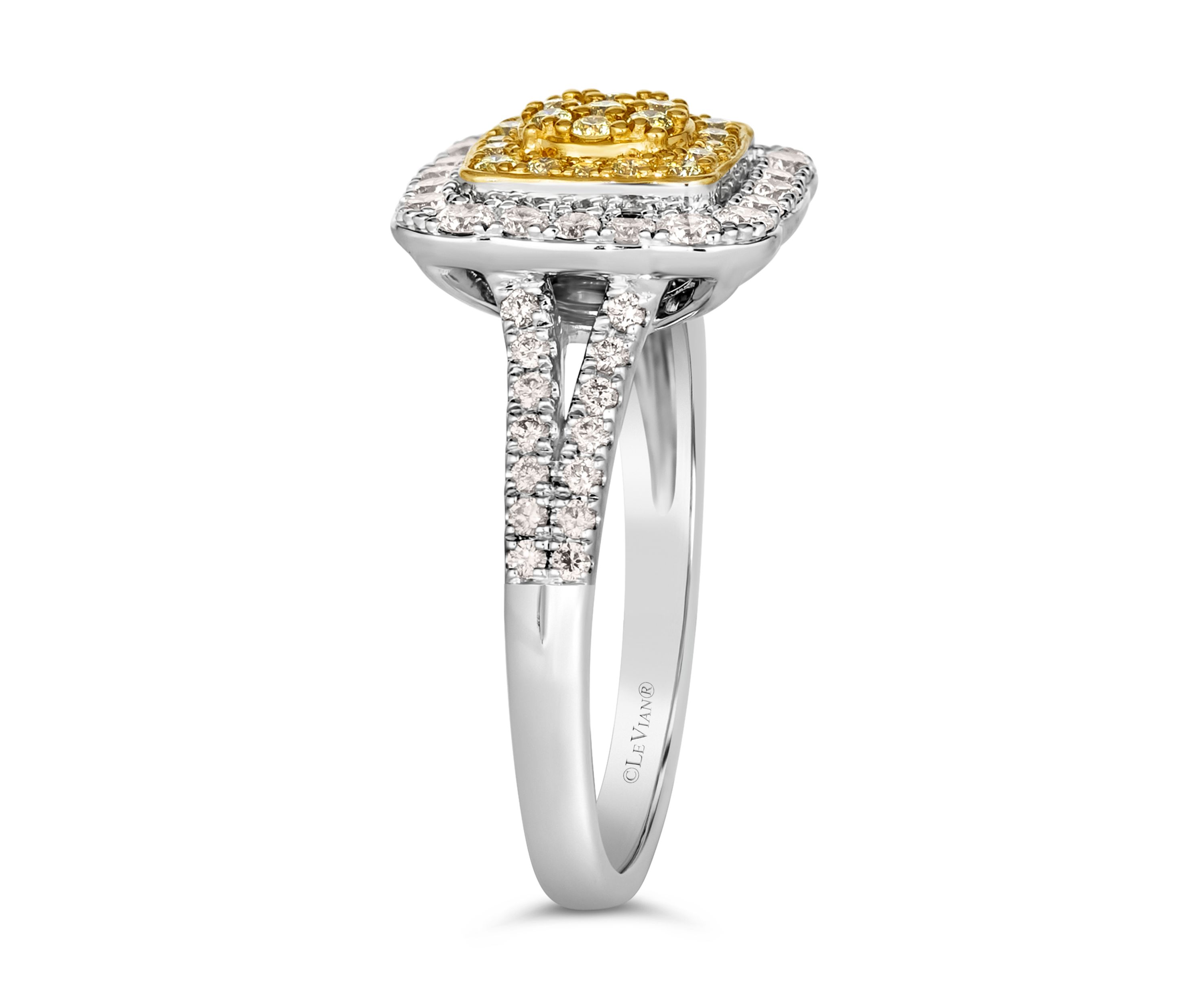 1/2 ct. t.w. Vanilla Diamonds®, 1/5 ct. t.w. Fancy Light Yellow Diamond Ring in 14K Two Tone Gold