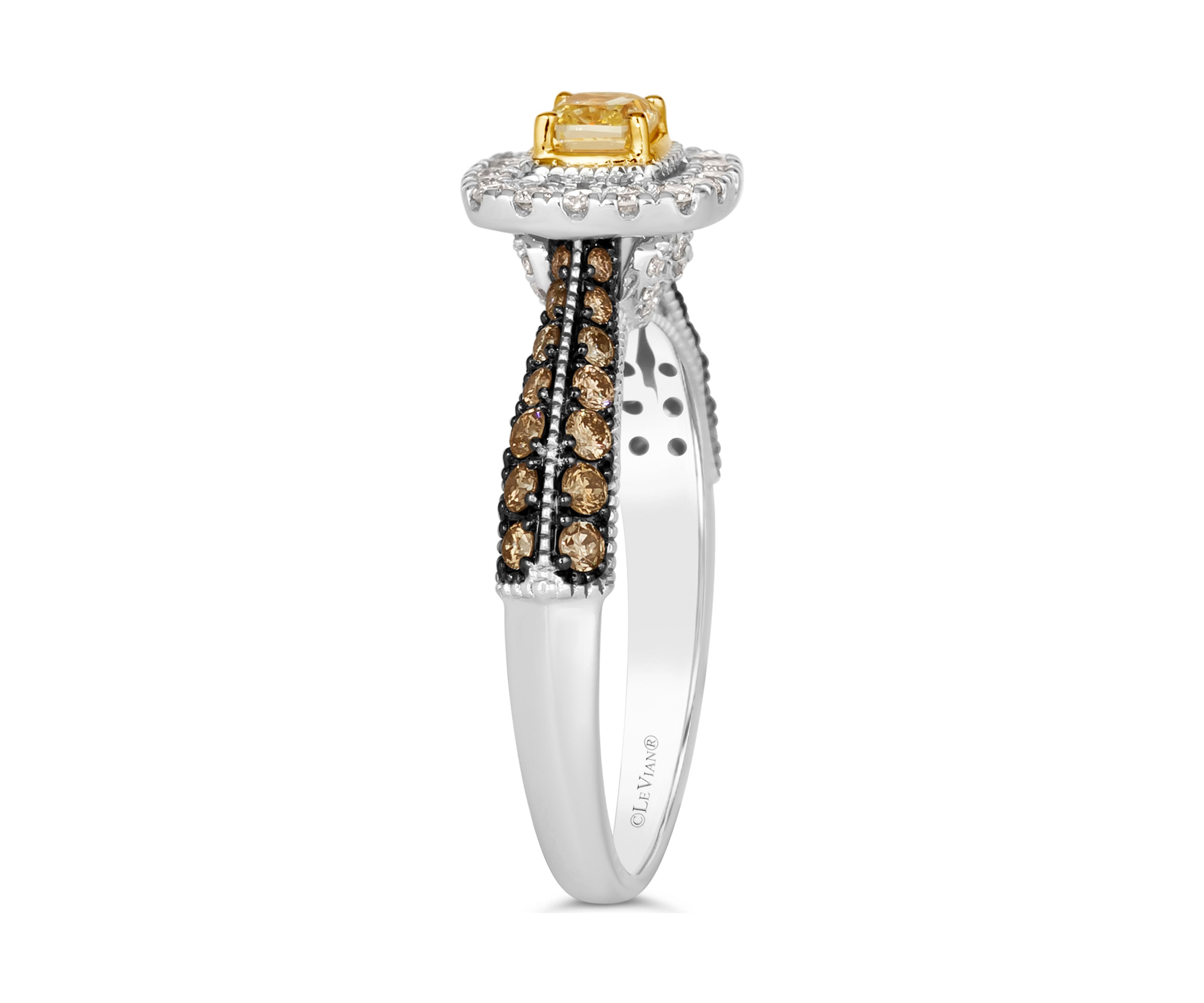 1/4 ct. t.w. Fancy Light Yellow Diamond, 3/8 ct. t.w. Chocolate Diamonds®, 1/5 ct. t.w. Vanilla Diamonds® Chocolatier® Ring in 14K Two Tone Gold