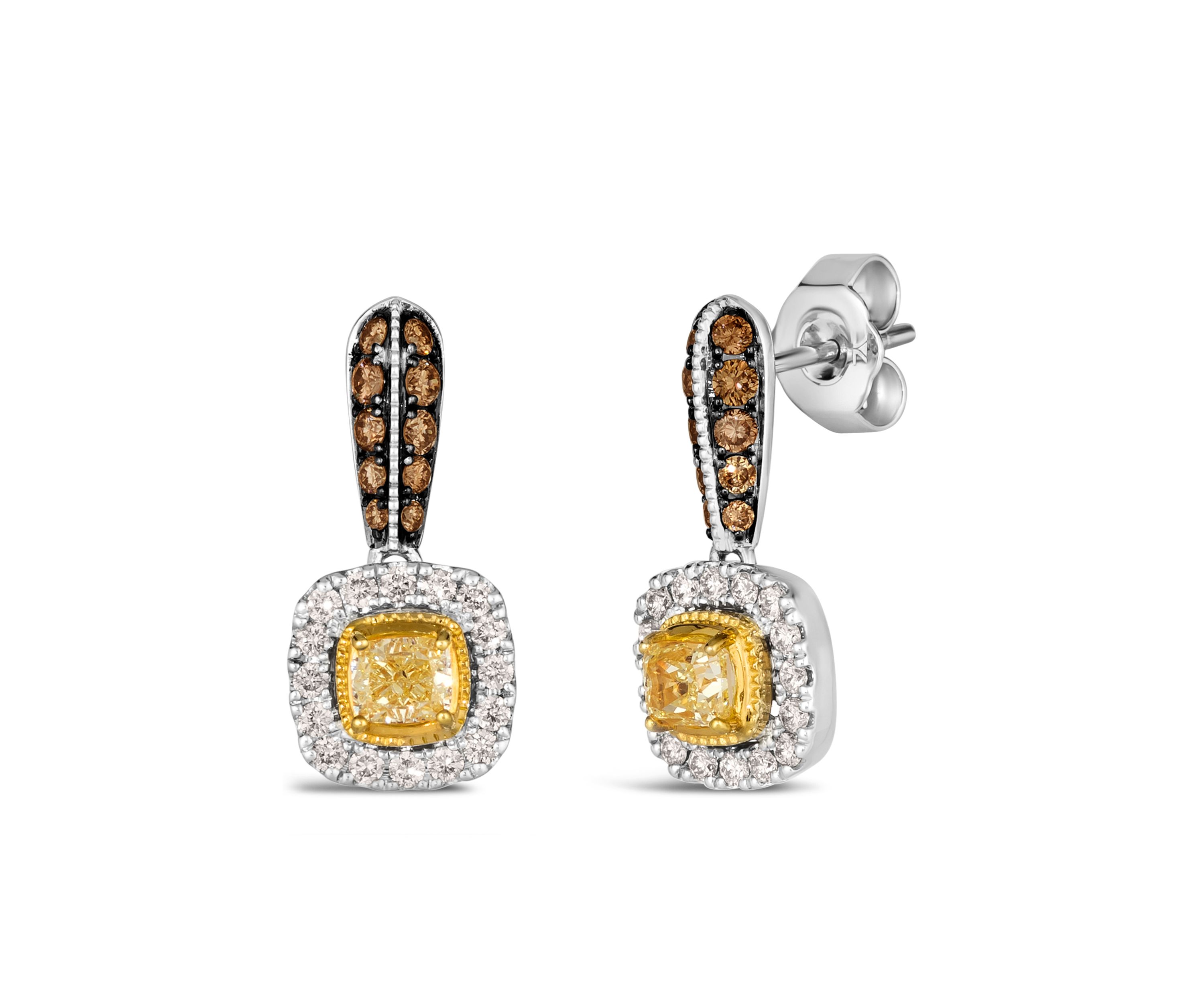 Le Vian Chocolatier® Earrings featuring 1/2 ct. t.w. Fancy Light Yellow Diamond, 1/4 ct. t.w. Chocolate Diamonds®, 1/4 ct. t.w. Vanilla Diamonds® set in 14K Two Tone Gold