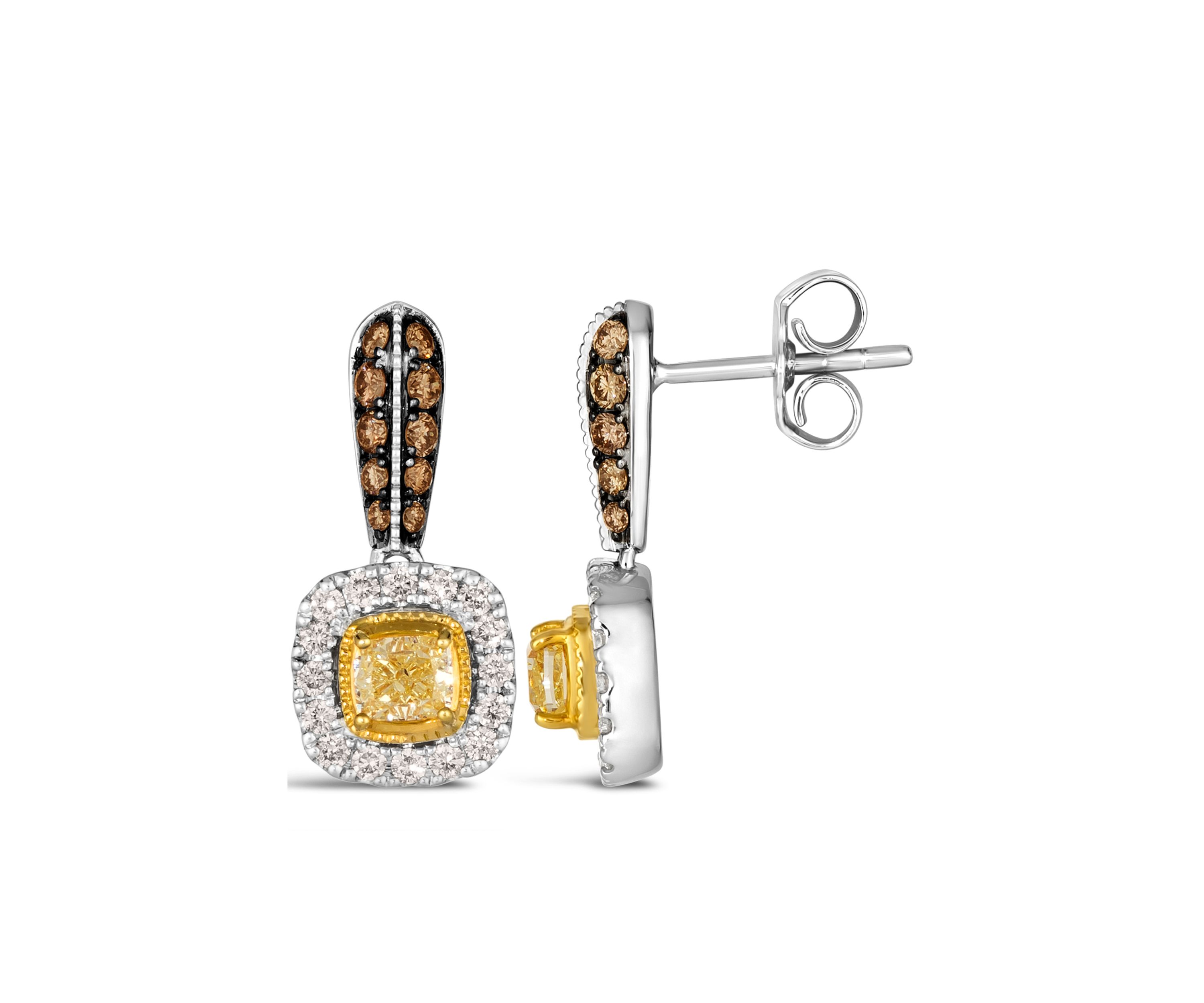 Le Vian Chocolatier® Earrings featuring 1/2 ct. t.w. Fancy Light Yellow Diamond, 1/4 ct. t.w. Chocolate Diamonds®, 1/4 ct. t.w. Vanilla Diamonds® set in 14K Two Tone Gold