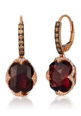 9.63 ct. t.w. Pomegranate Garnet™, 1/3 ct. t.w. Chocolate Diamonds®, 3/8 ct. t.w. Vanilla Diamonds® Chocolatier® Earrings in 14K Strawberry Gold®