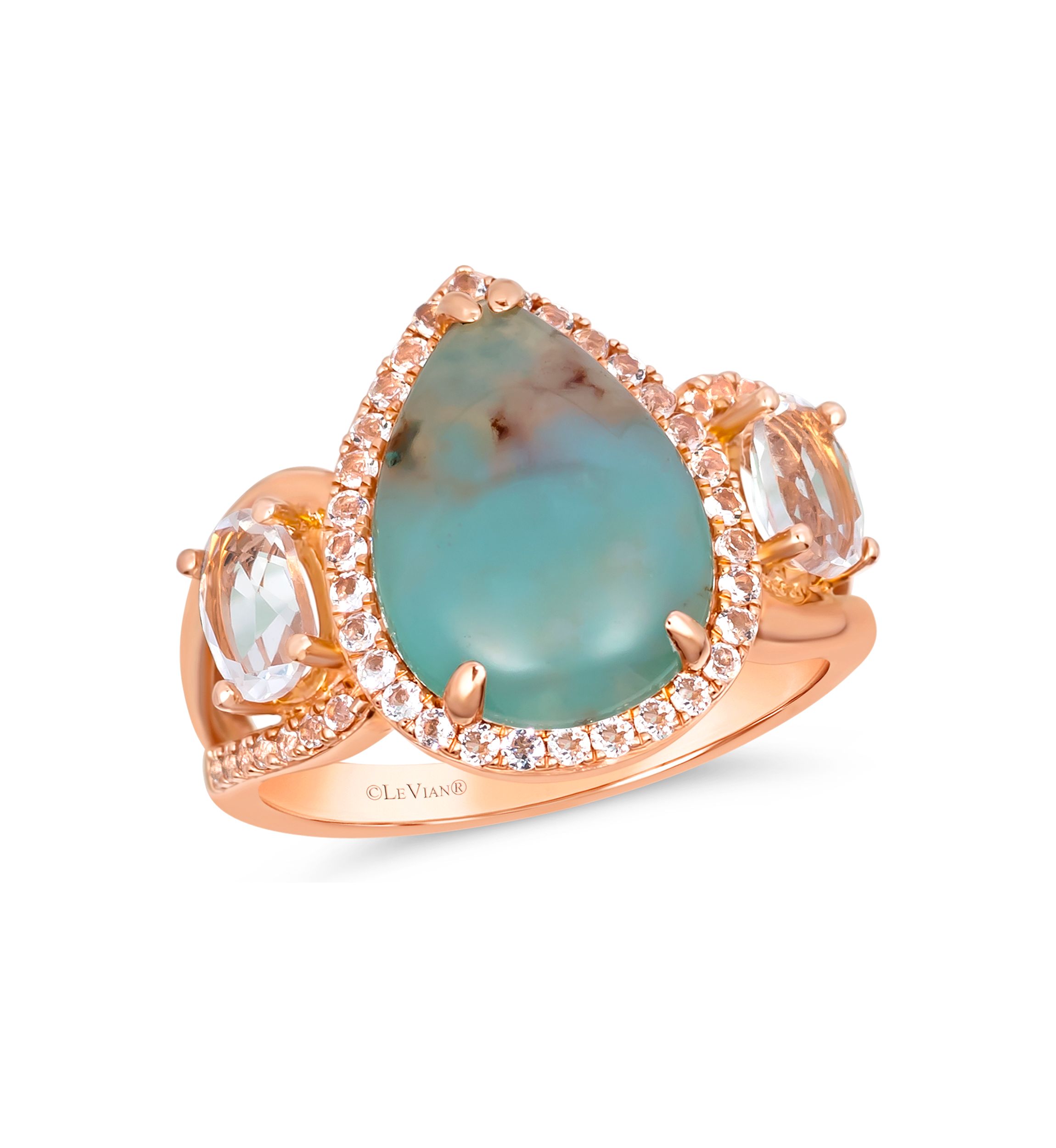 3.38 ct. t.w. Aquaprase Turquoise, 1.25 ct. t.w. Vanilla Topaz™ Ring  in 14K Strawberry Gold®
