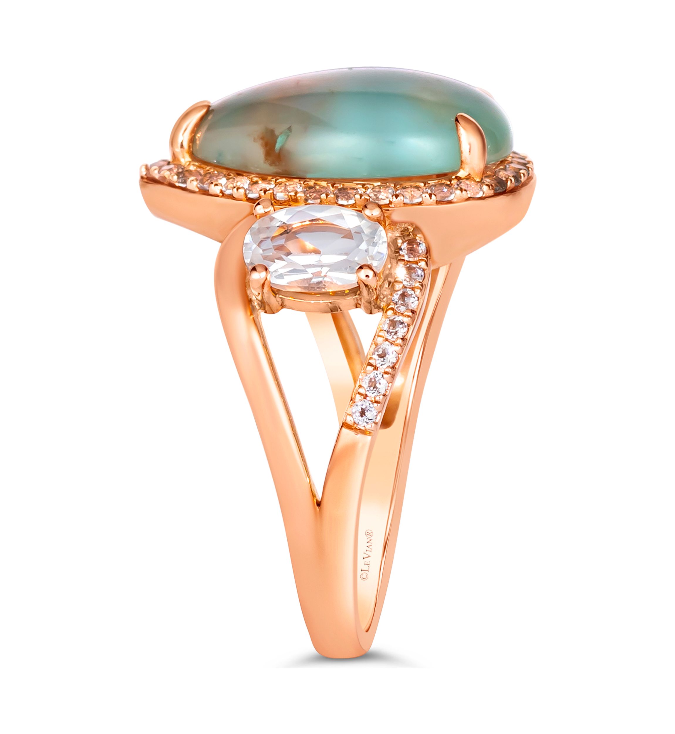 3.38 ct. t.w. Aquaprase Turquoise, 1.25 ct. t.w. Vanilla Topaz™ Ring  in 14K Strawberry Gold®