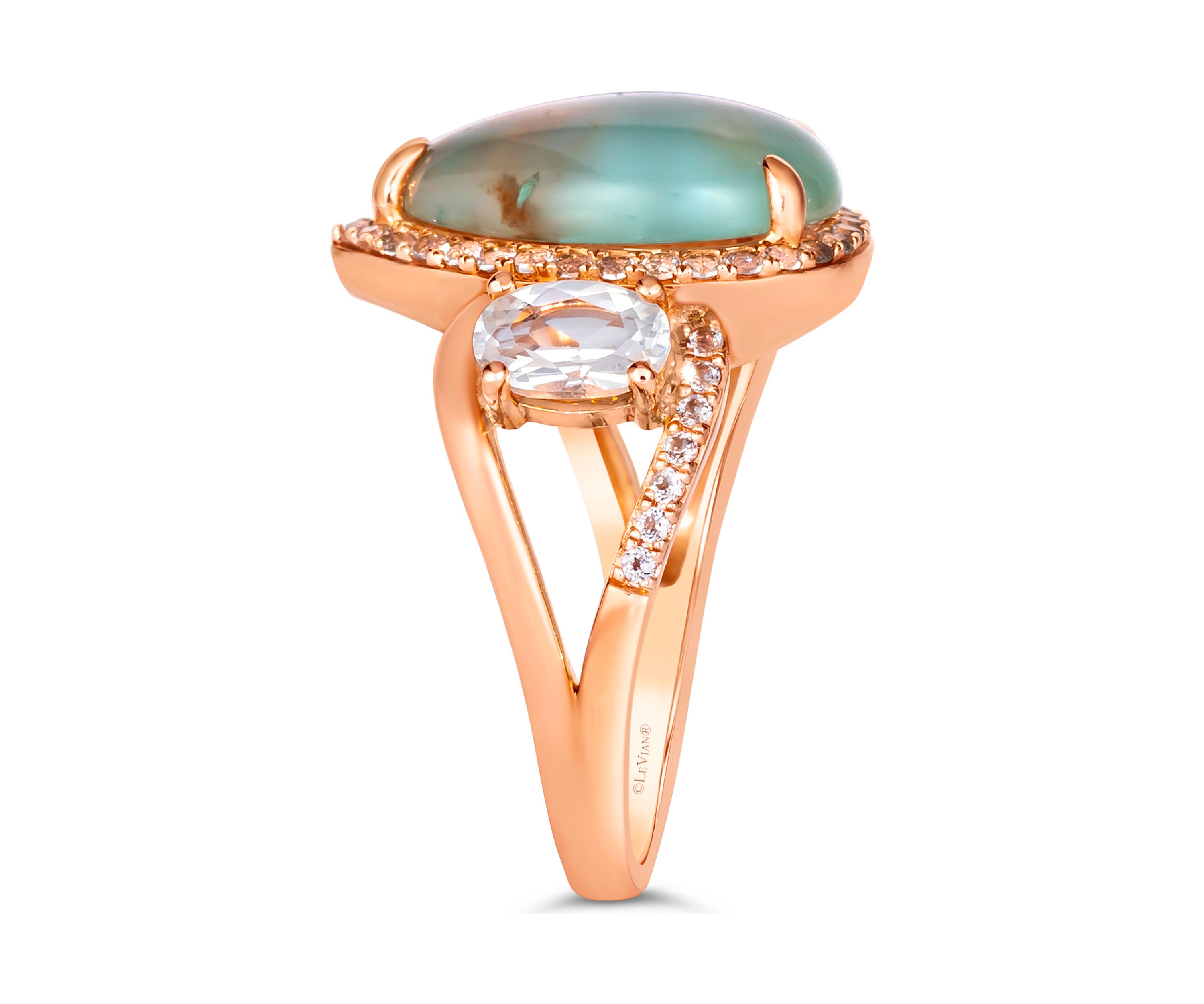 3.38 ct. t.w. Aquaprase Turquoise, 1.25 ct. t.w. Vanilla Topaz™ Ring  in 14K Strawberry Gold®