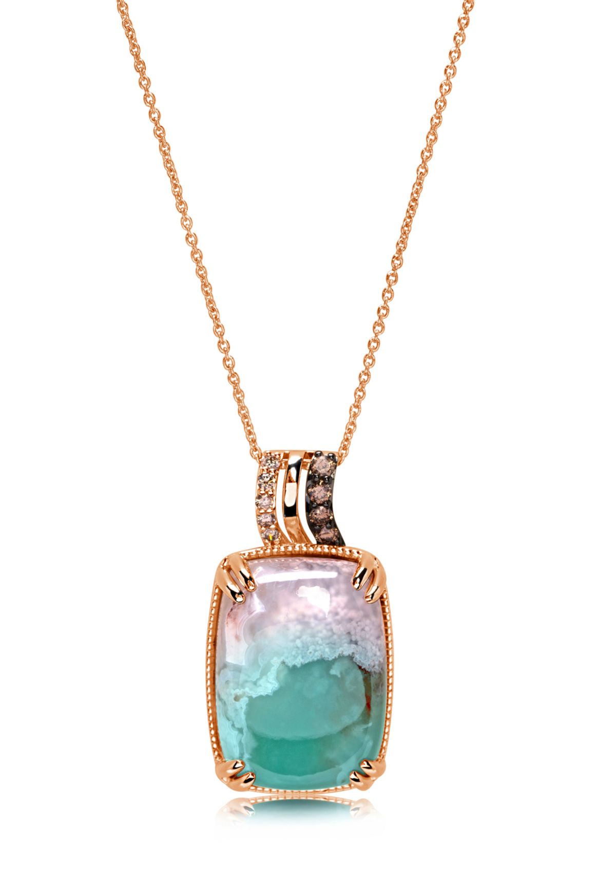 12 ct. t.w. Peacock Aquaprase™, 1/10 ct. t.w. Chocolate Diamonds®, 1/20 ct. t.w. Nude Diamonds™ Necklace in 14K Strawberry Gold®