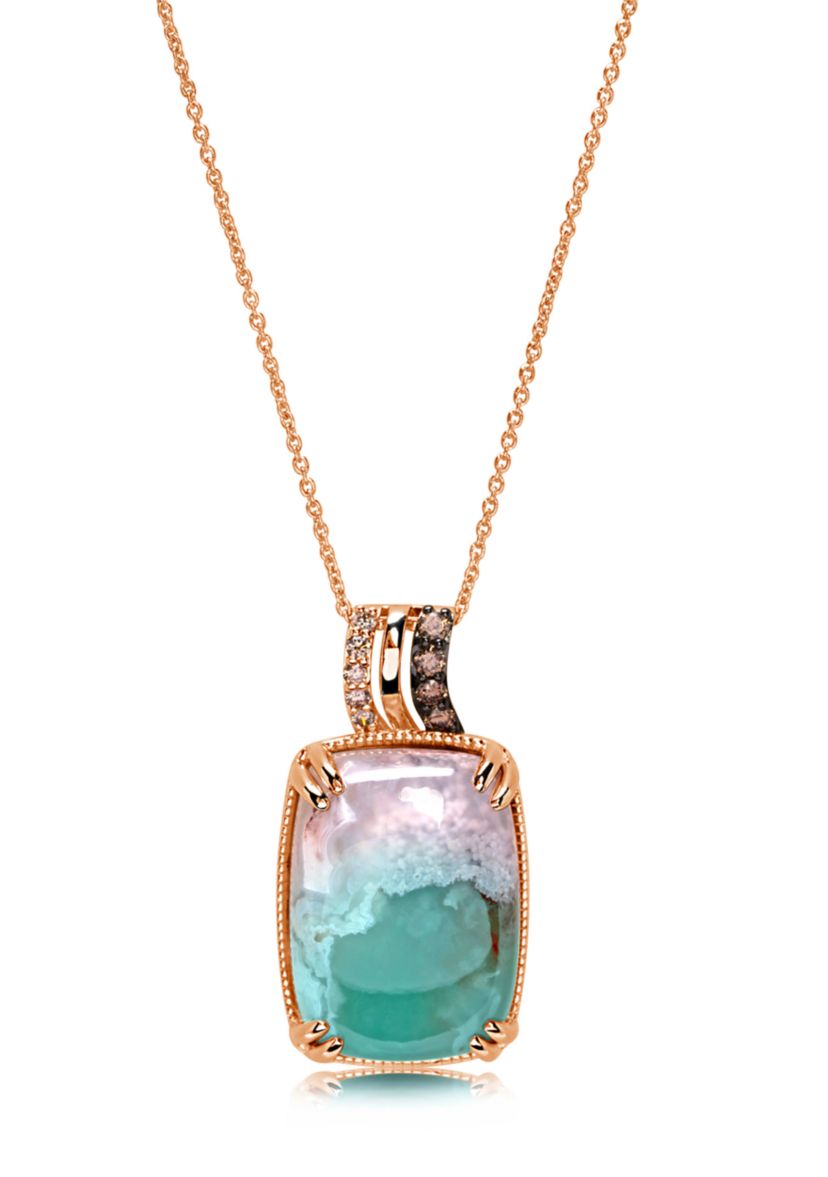 12 ct. t.w. Peacock Aquaprase™, 1/10 ct. t.w. Chocolate Diamonds®, 1/20 ct. t.w. Nude Diamonds™ Necklace in 14K Strawberry Gold®