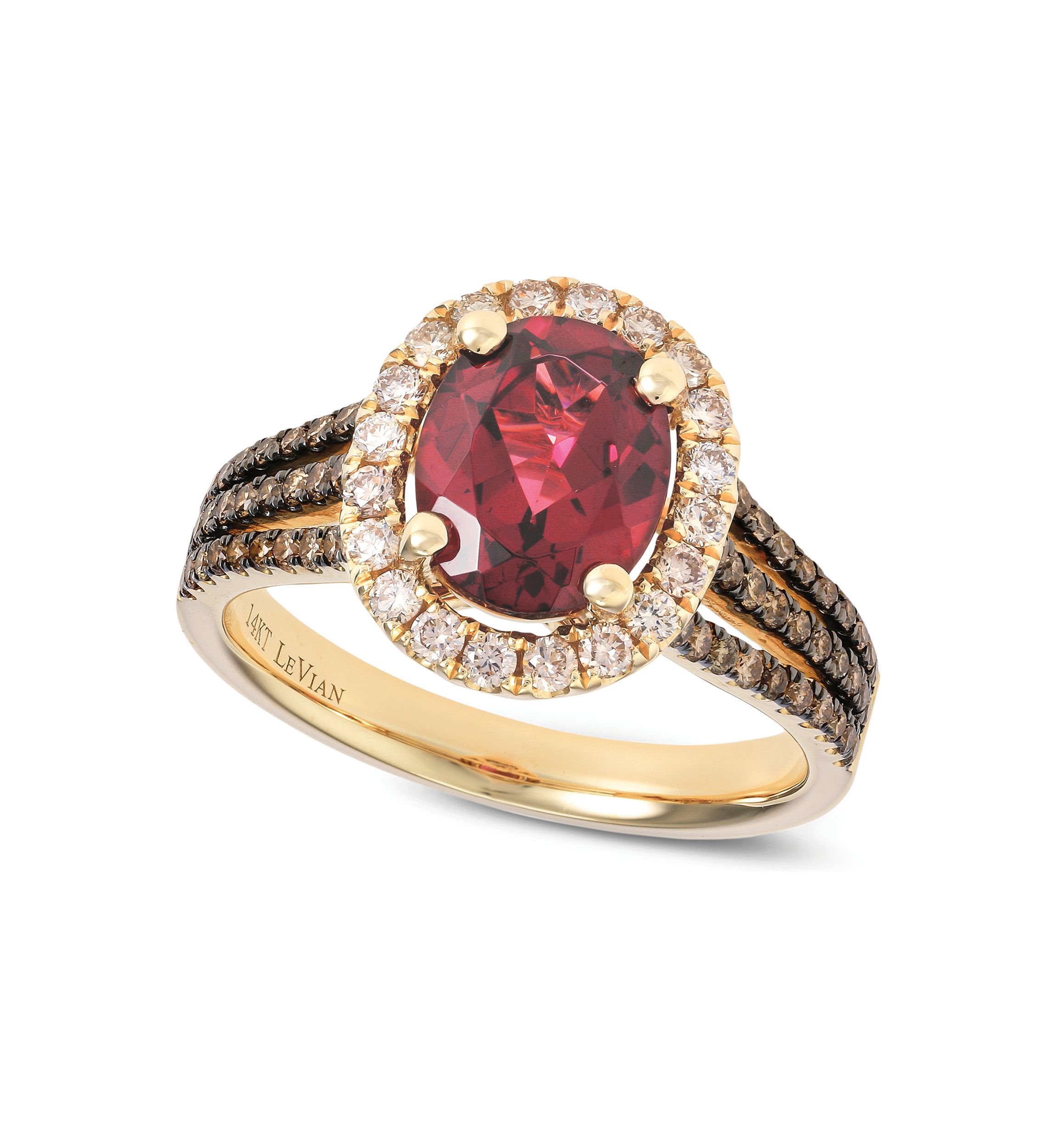 2 ct. t.w. Raspberry Rhodolite®, 3/8 ct. t.w. Chocolate Diamonds®, 1/3 ct. t.w. Nude Diamonds™ Ring in 14K Strawberry Gold®