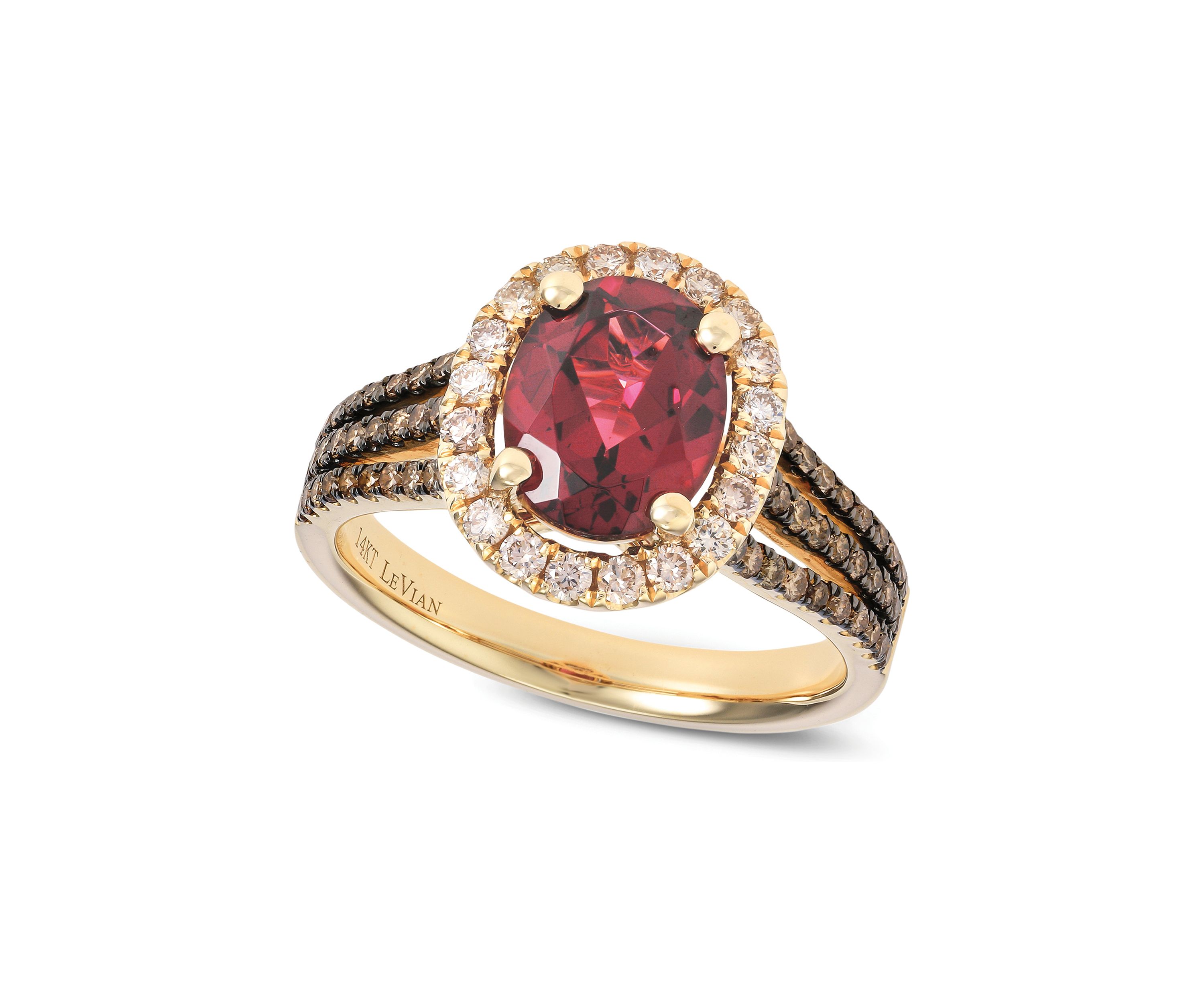 2 ct. t.w. Raspberry Rhodolite®, 3/8 ct. t.w. Chocolate Diamonds®, 1/3 ct. t.w. Nude Diamonds™ Ring in 14K Strawberry Gold®