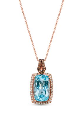 Le Vian 9.33 Ct. T.w. Blue Topaz, 1/3 Ct. T.w. Nude Diamondsâ¢, 1/8 Ct. T.w. Chocolate Diamonds Necklace In 14K Strawberry Gold