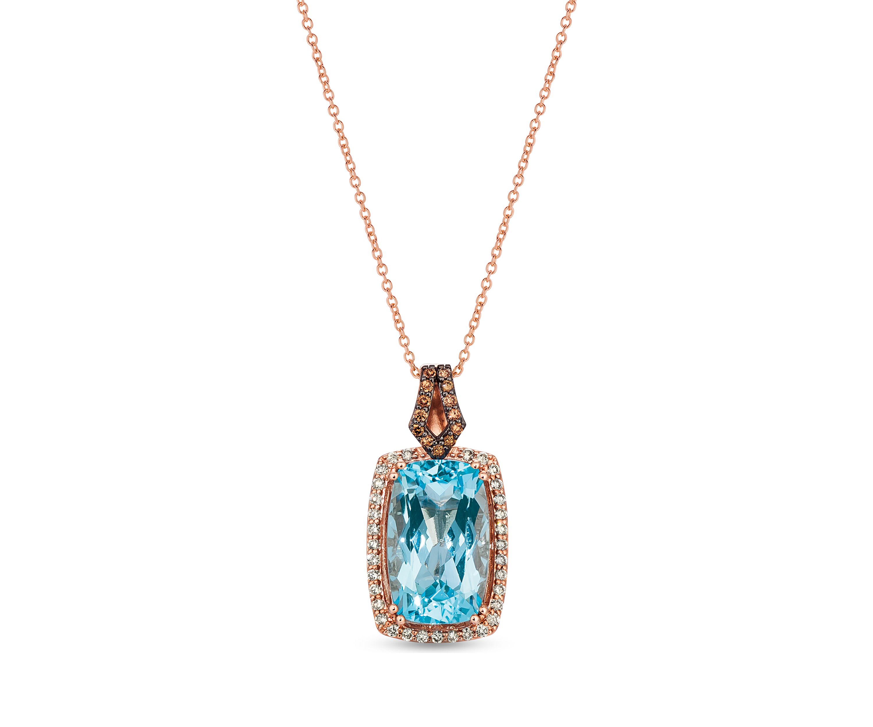 9.33 ct. t.w. Blue Topaz, 1/3 ct. t.w. Nude Diamonds™, 1/8 ct. t.w. Chocolate Diamonds® Necklace in 14K Strawberry Gold®