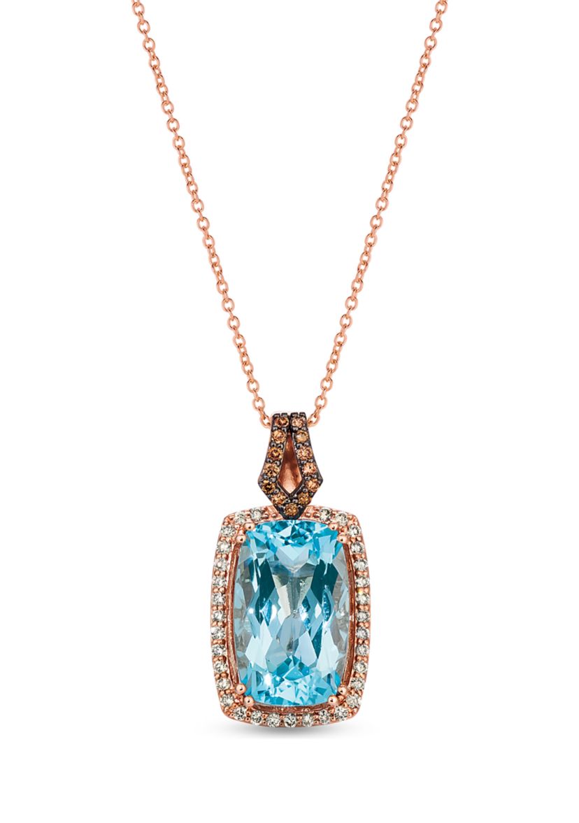 9.33 ct. t.w. Blue Topaz, 1/3 ct. t.w. Nude Diamonds™, 1/8 ct. t.w. Chocolate Diamonds® Necklace in 14K Strawberry Gold®