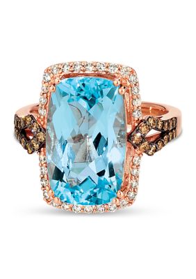 Le Vian 9.33 Ct. T.w. Blue Topaz, 1/4 Ct. T.w. Nude Diamondsâ¢, 1/4 Ct. T.w. Chocolate Diamonds Ring In 14K Strawberry Gold