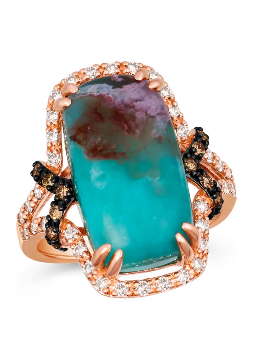 Ring featuring 9.75 ct. t.w. Peacock Aquaprase™, 1/6 ct. t.w. Chocolate Diamonds®, 1/3 ct. t.w. Nude Diamonds™  in 14K Strawberry Gold®