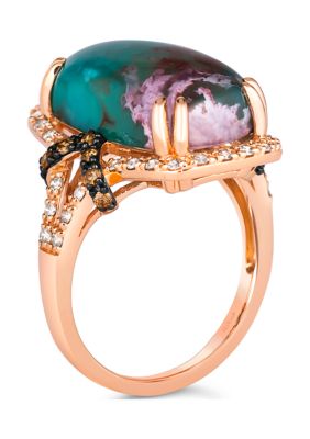 Ring featuring 9.75 ct. t.w. Peacock Aquaprase™, 1/6 ct. t.w. Chocolate Diamonds®, 1/3 ct. t.w. Nude Diamonds™  in 14K Strawberry Gold®