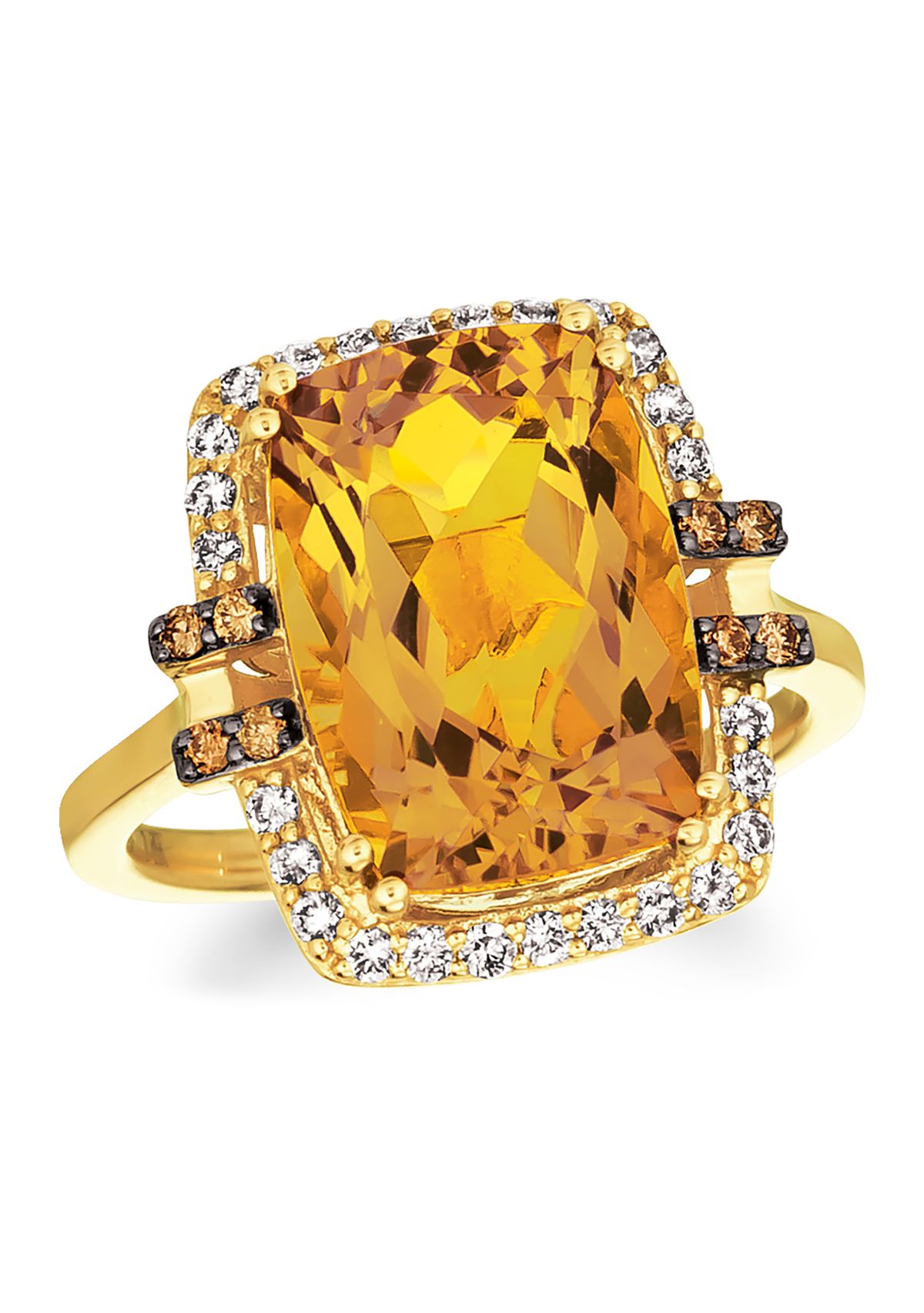 1/10 ct. t.w. Chocolate Diamond®, 1/4 ct. t.w. Nude Diamond™, and 6 ct. t.w. Citrine Ring in 14K Honey Gold™ 