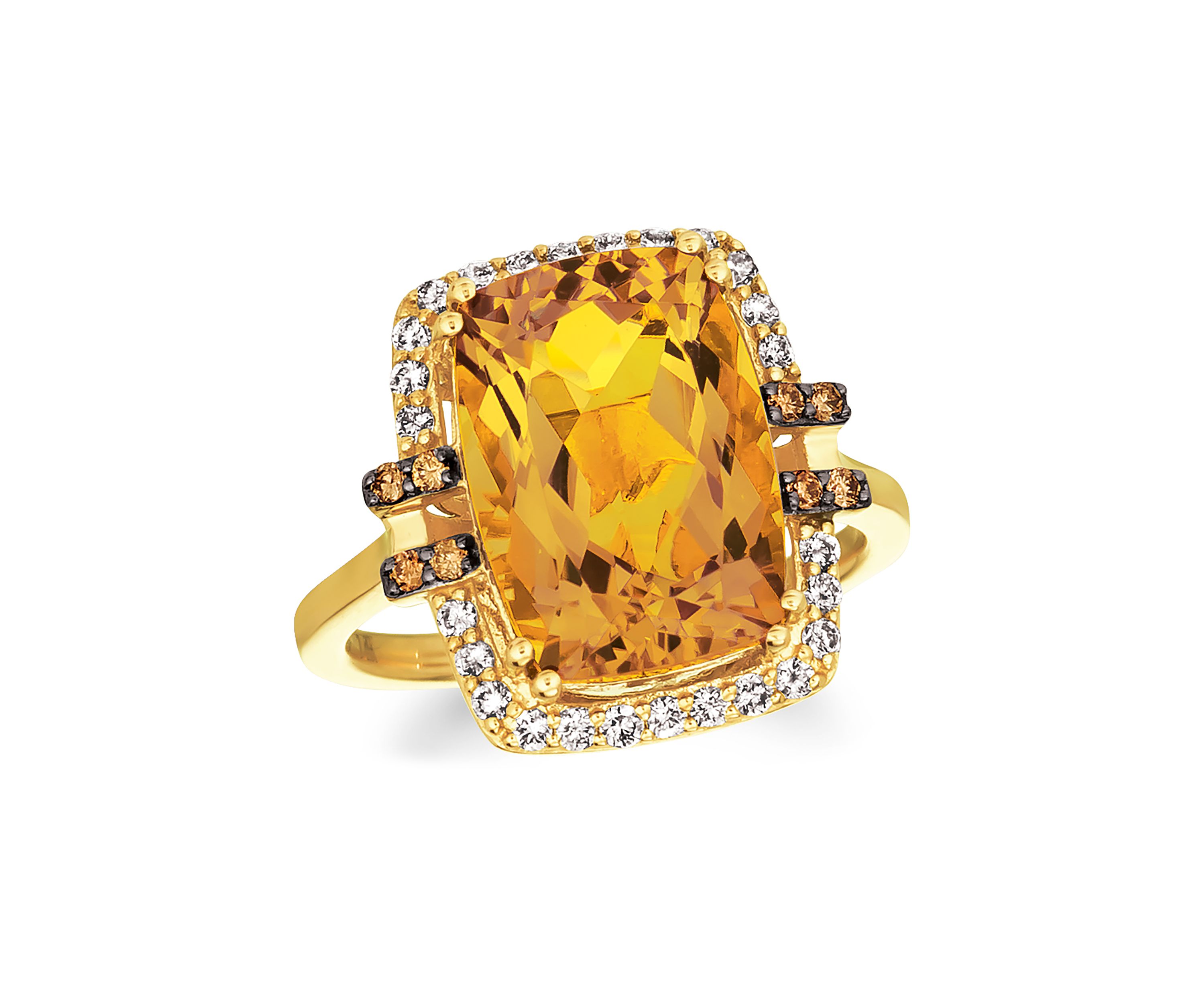 1/10 ct. t.w. Chocolate Diamond®, 1/4 ct. t.w. Nude Diamond™, and 6 ct. t.w. Citrine Ring in 14K Honey Gold™ 