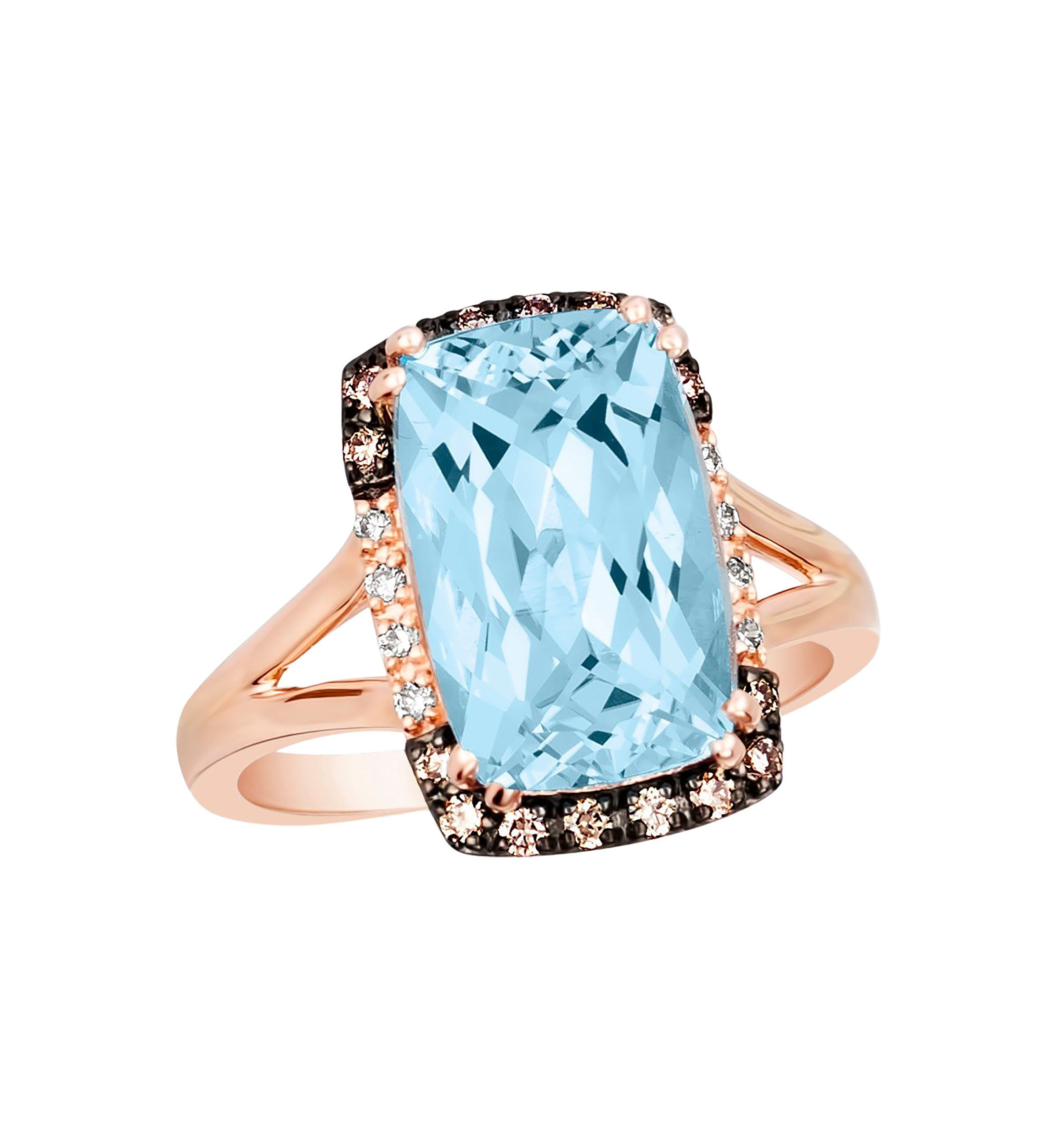 1/10 ct. t.w. Nude Diamond™, 1/5 ct. t.w. Chocolate Diamond®, and 6.33 ct. t.w. Blue Topaz Ring in 14K Strawberry Gold® 