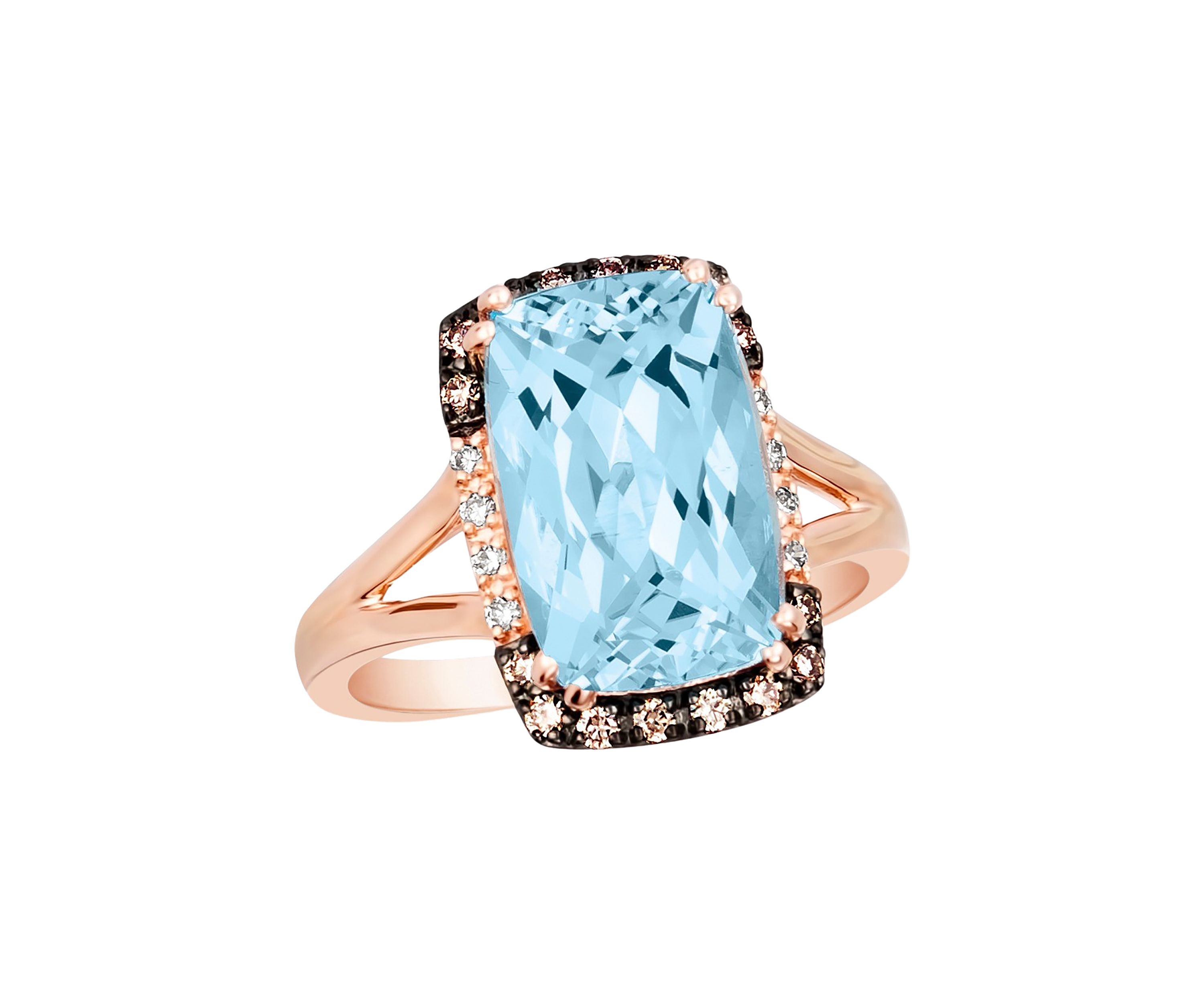 1/10 ct. t.w. Nude Diamond™, 1/5 ct. t.w. Chocolate Diamond®, and 6.33 ct. t.w. Blue Topaz Ring in 14K Strawberry Gold® 