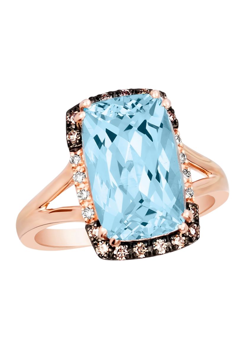 1/10 ct. t.w. Nude Diamond™, 1/5 ct. t.w. Chocolate Diamond®, and 6.33 ct. t.w. Blue Topaz Ring in 14K Strawberry Gold® 
