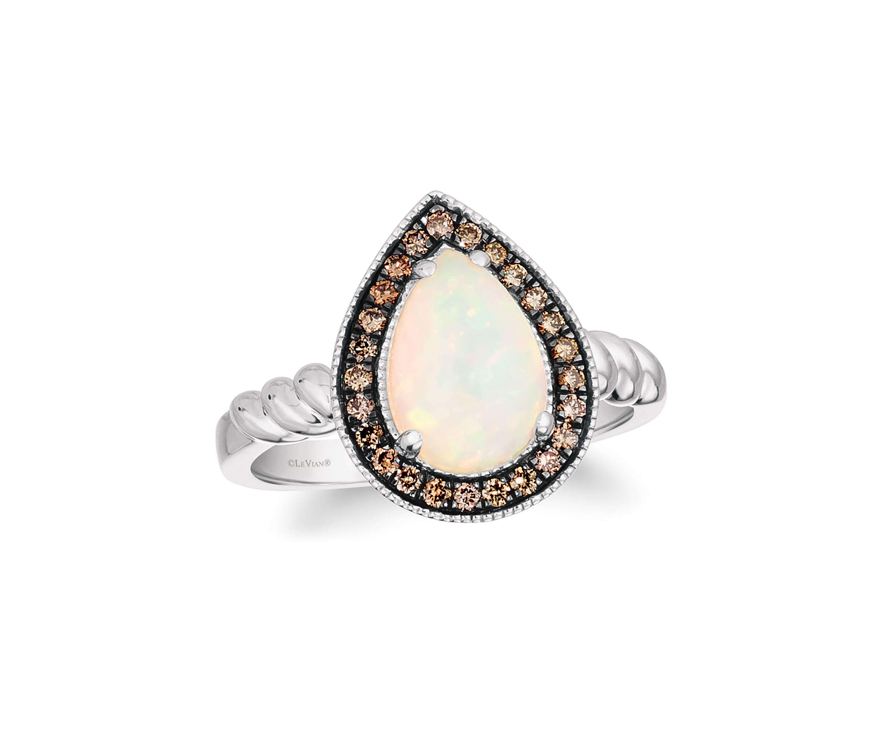 7/8 ct. t.w. Opal and 1/5 ct. t.w. Chocolate Diamond® Ring in 14K Vanilla Gold®