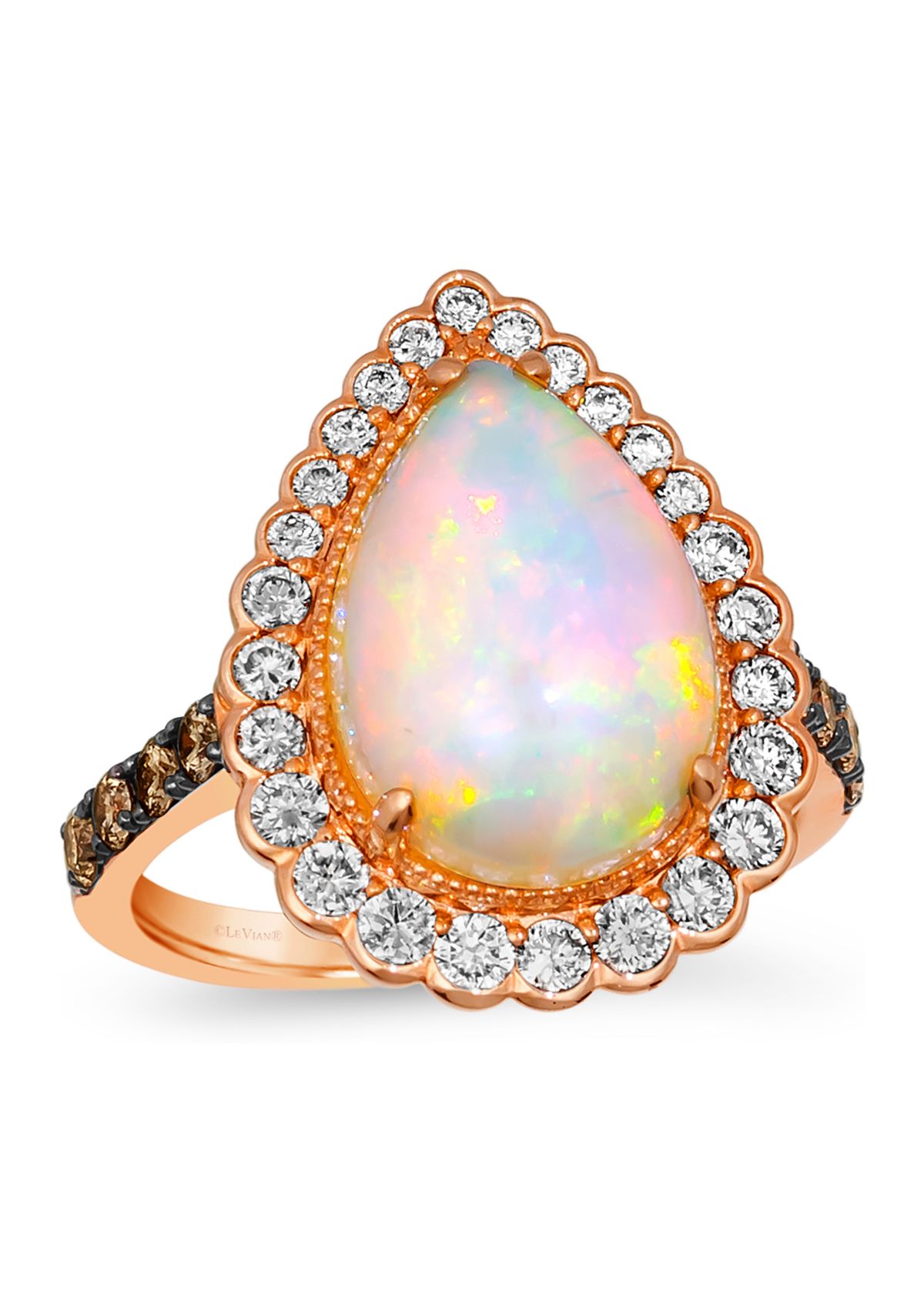 3 ct. t.w. Neopolitan Opal™, 1/2 ct. t.w. Nude Diamond™, and 1/3 ct. t.w. Chocolate Diamond® Ring in 14K Strawberry Gold®