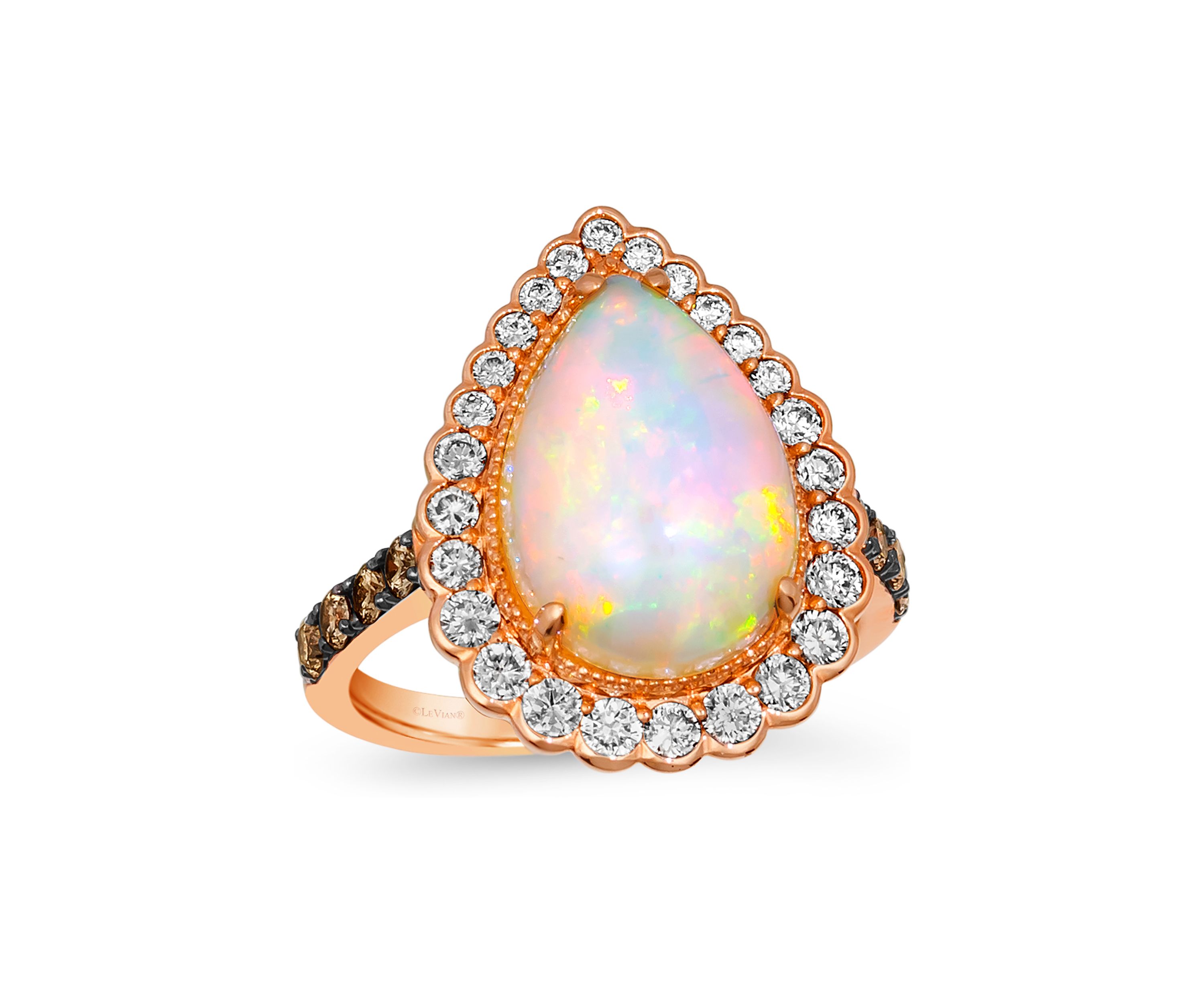 3 ct. t.w. Neopolitan Opal™, 1/2 ct. t.w. Nude Diamond™, and 1/3 ct. t.w. Chocolate Diamond® Ring in 14K Strawberry Gold®
