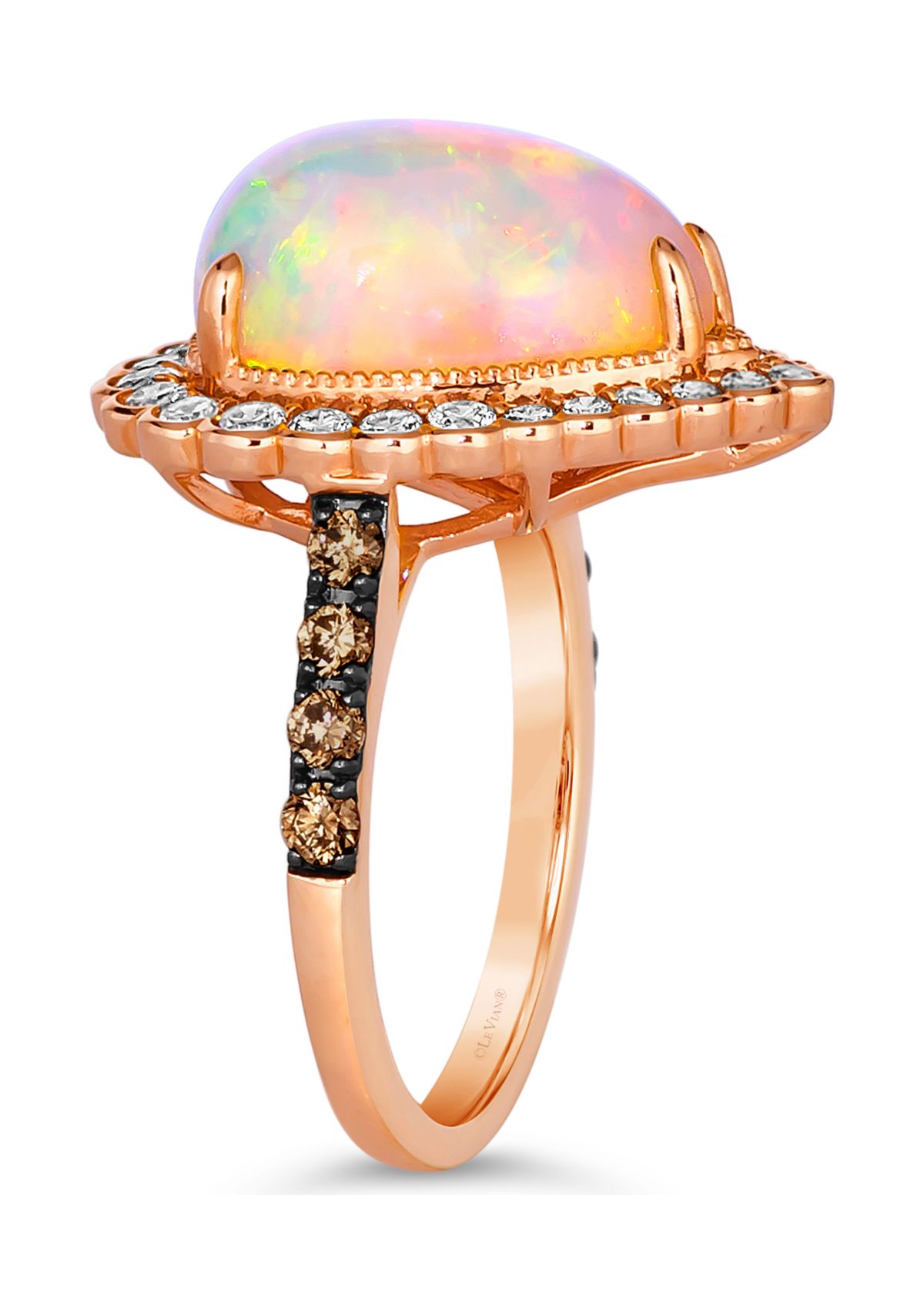3 ct. t.w. Neopolitan Opal™, 1/2 ct. t.w. Nude Diamond™, and 1/3 ct. t.w. Chocolate Diamond® Ring in 14K Strawberry Gold®