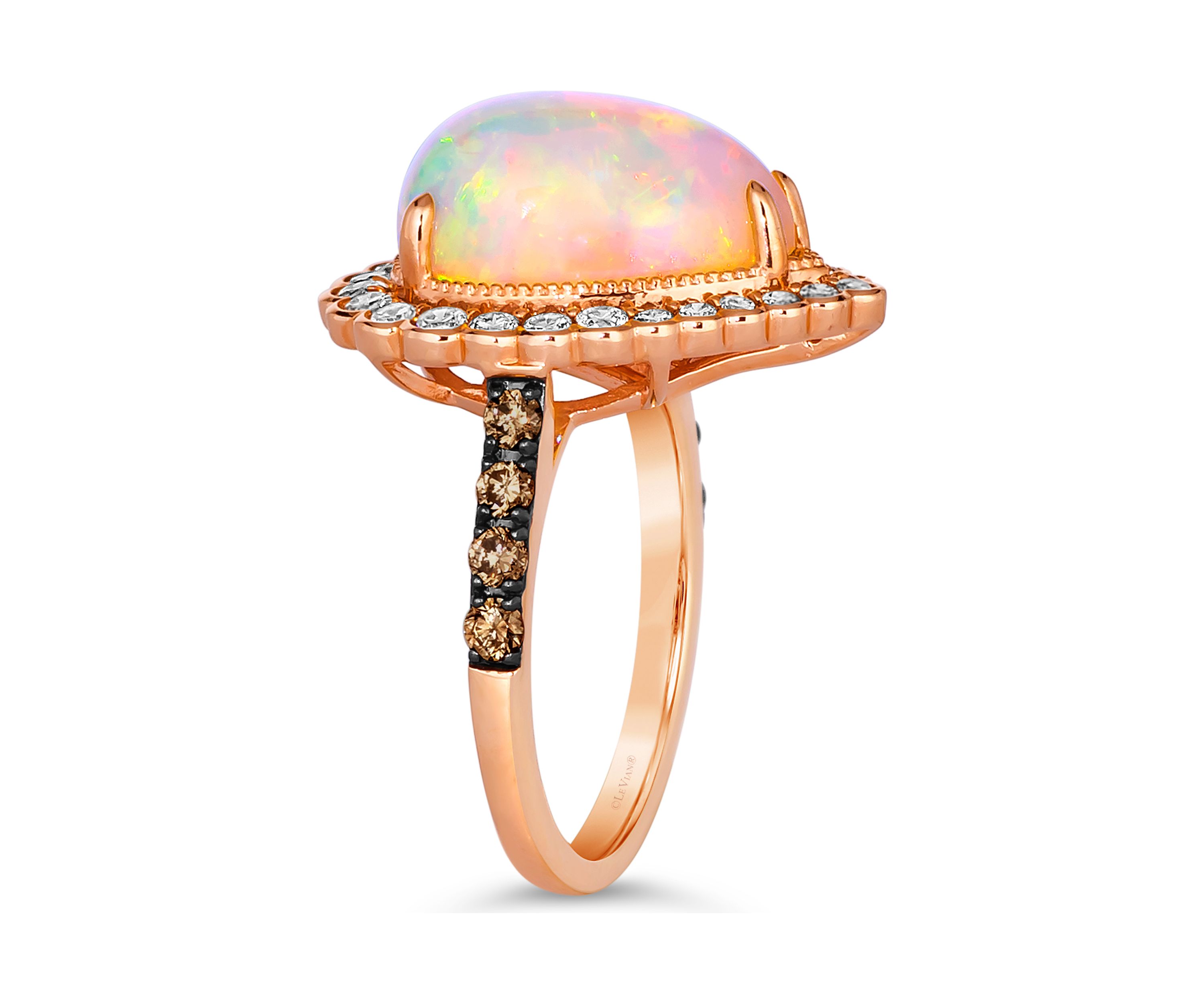 3 ct. t.w. Neopolitan Opal™, 1/2 ct. t.w. Nude Diamond™, and 1/3 ct. t.w. Chocolate Diamond® Ring in 14K Strawberry Gold®